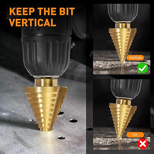 Miniatura 5 de Juego de 6 brocas escalonadas, brocas Unibit de acero de alta velocidad, 50 tamaños con punzón central automático para chapa, amantes del bricolaje