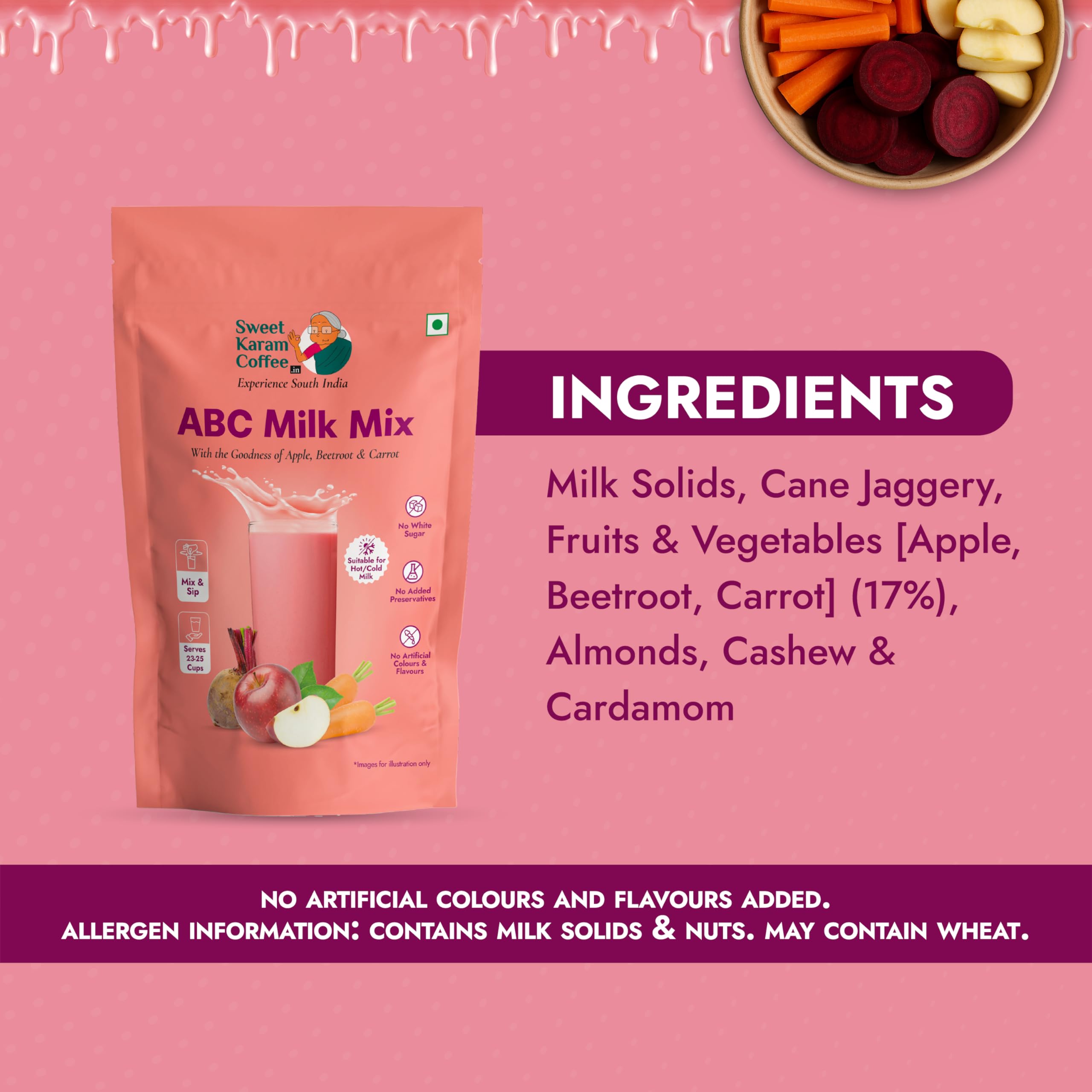 Sweet Karam Coffee ABC Milk Mix – 500 g | No Refined Sugar, Artificial Colors or Preservatives | Apple, Beetroot & Carrot Instant Drink Powder for Kids & Adults | Rich in Fiber & Vitamins | Pack of 2 (250g Each) 4