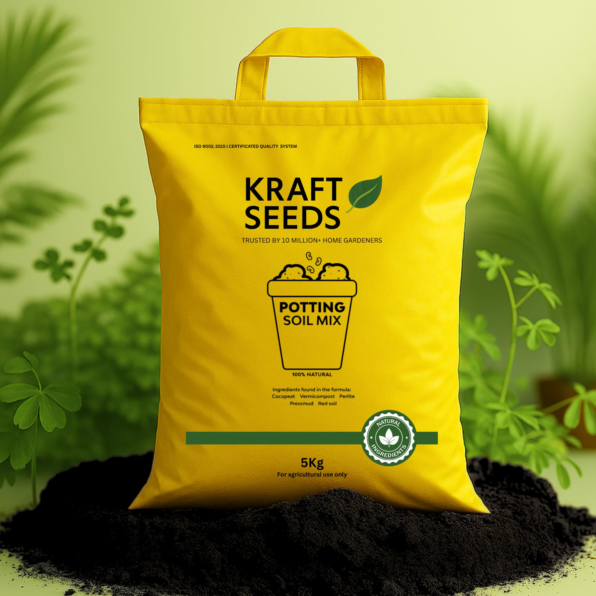 Kraft Seeds 100% Natural Organic Potting Soil Mix for Plants 5Kg, High Water Retention, Anti-Fungal Soil for Plants Home Garden, Nutrient-Rich Potting Garden Soil for Plants Indoor & Outdoor Plants