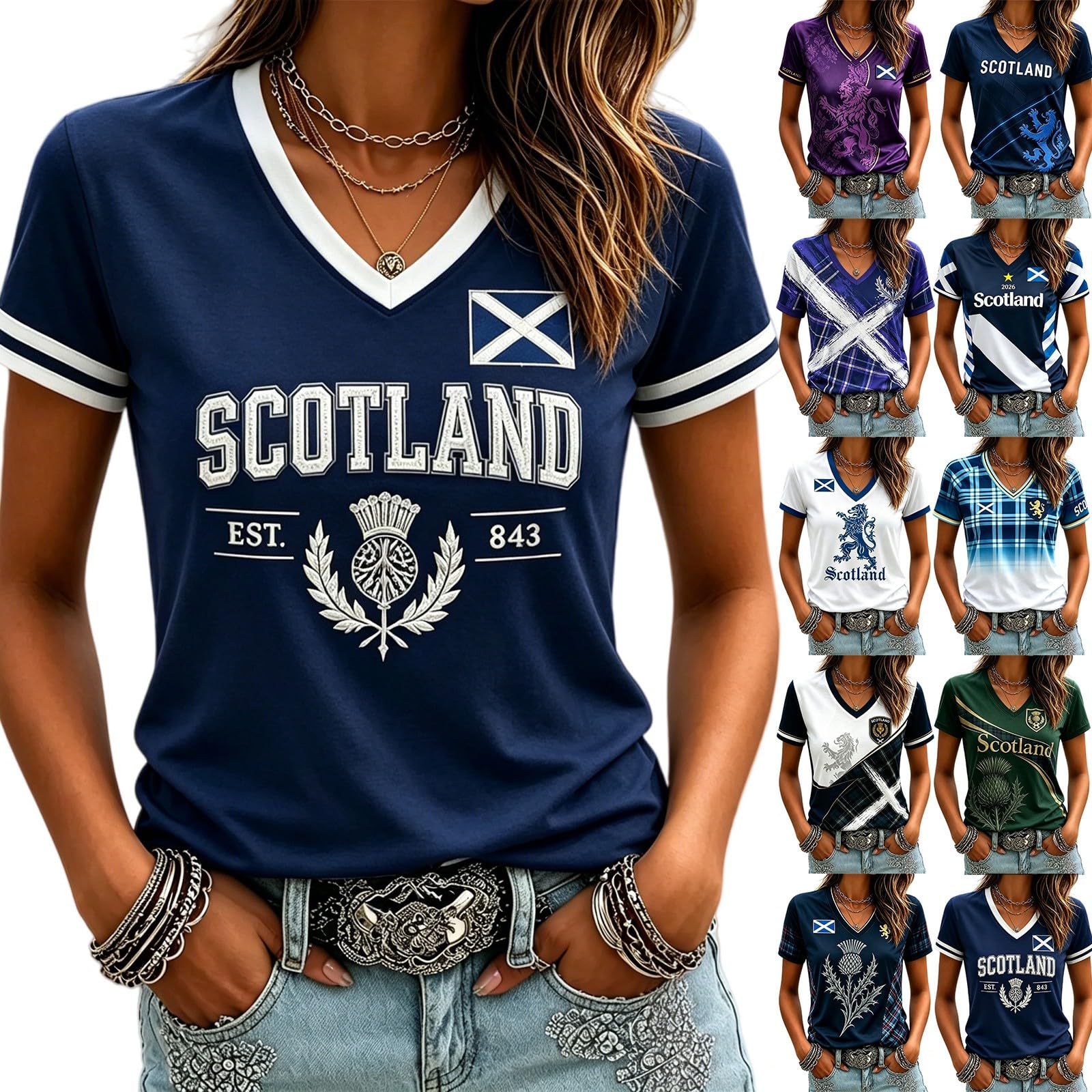 Scotland Football Shirt World Cup 2026 T Shirt Training Top, Ladies Scotland Retro Football Jersey Tops Women Tshirt V Neck Lightweight Breathable Classic Soccer T-Shirts for Summer Sport Fans Shirts — image 1