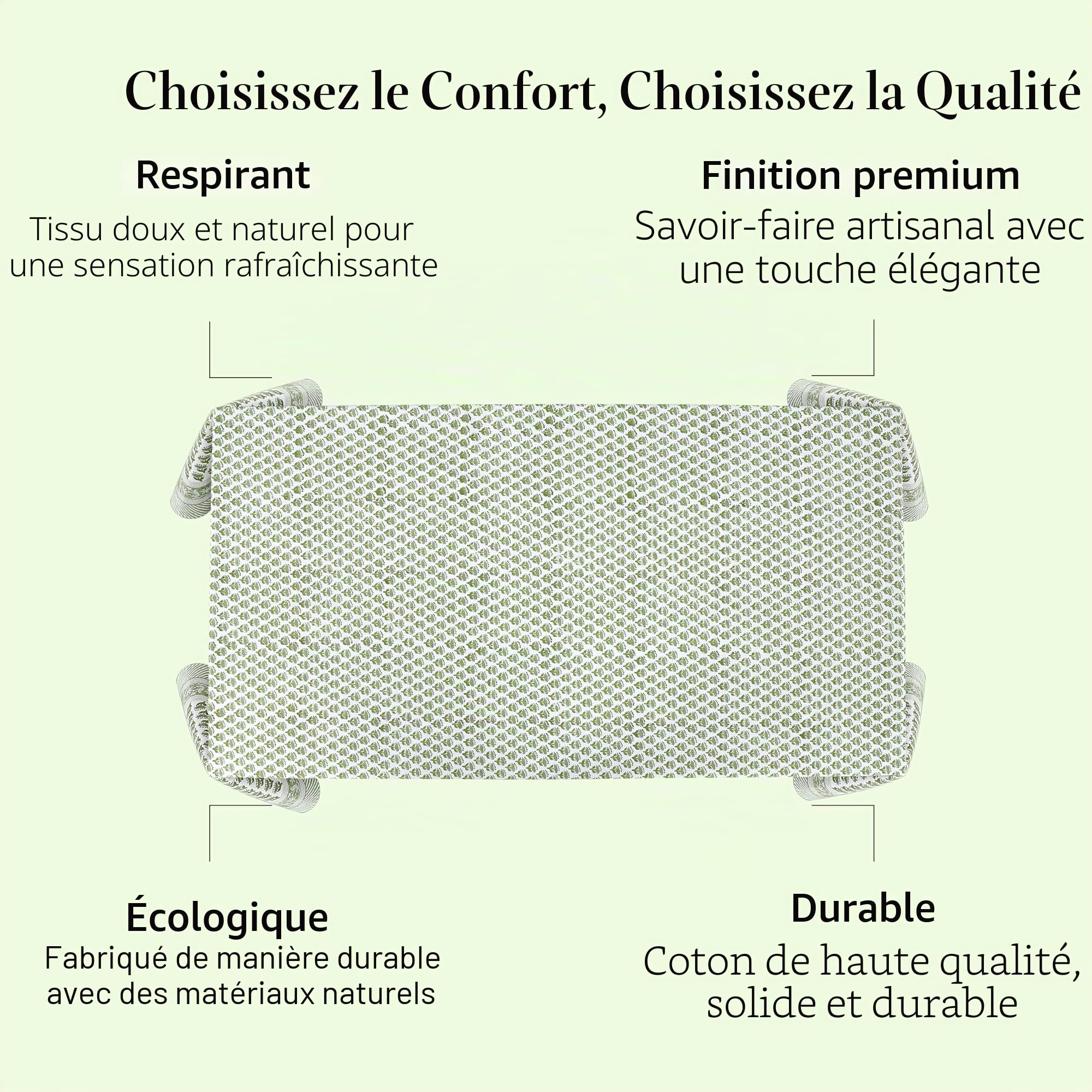 CPC Nappe rectangulaire 100% Coton – Imprimé à la Main Indien – 6 Places – Lavable et réutilisable – pour Maison, Restaurant, hôtel, événement et Utilisation Quotidienne – Vert émeraude