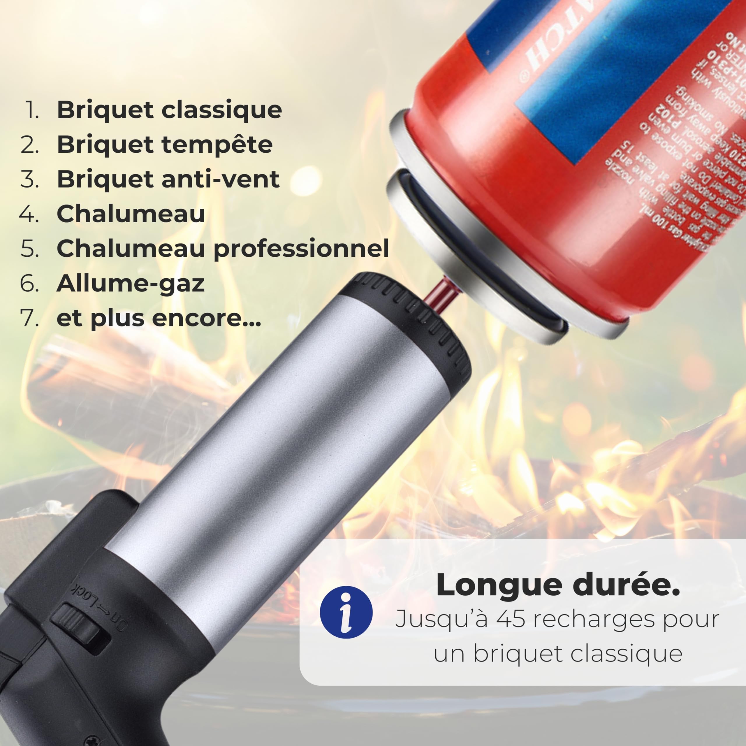 Mastrad Recharge Gaz Butane Universelle 90ml Pour Chalumeau Et Briquet - Flamme Puissante Et Durable