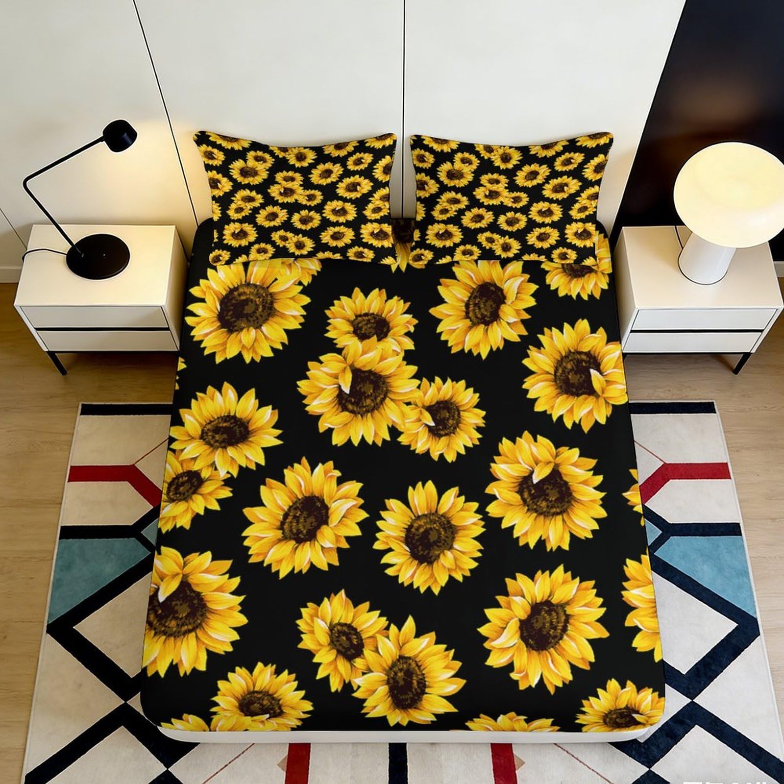 Pnayamiorkfel Style-2 3D Printed Sunflower Fitted Sheet Microfiber Soft Yellow Floral Bed Sheet For Bedroom Guestroom Dorm Mattress Protection Decor 90X200x25cm