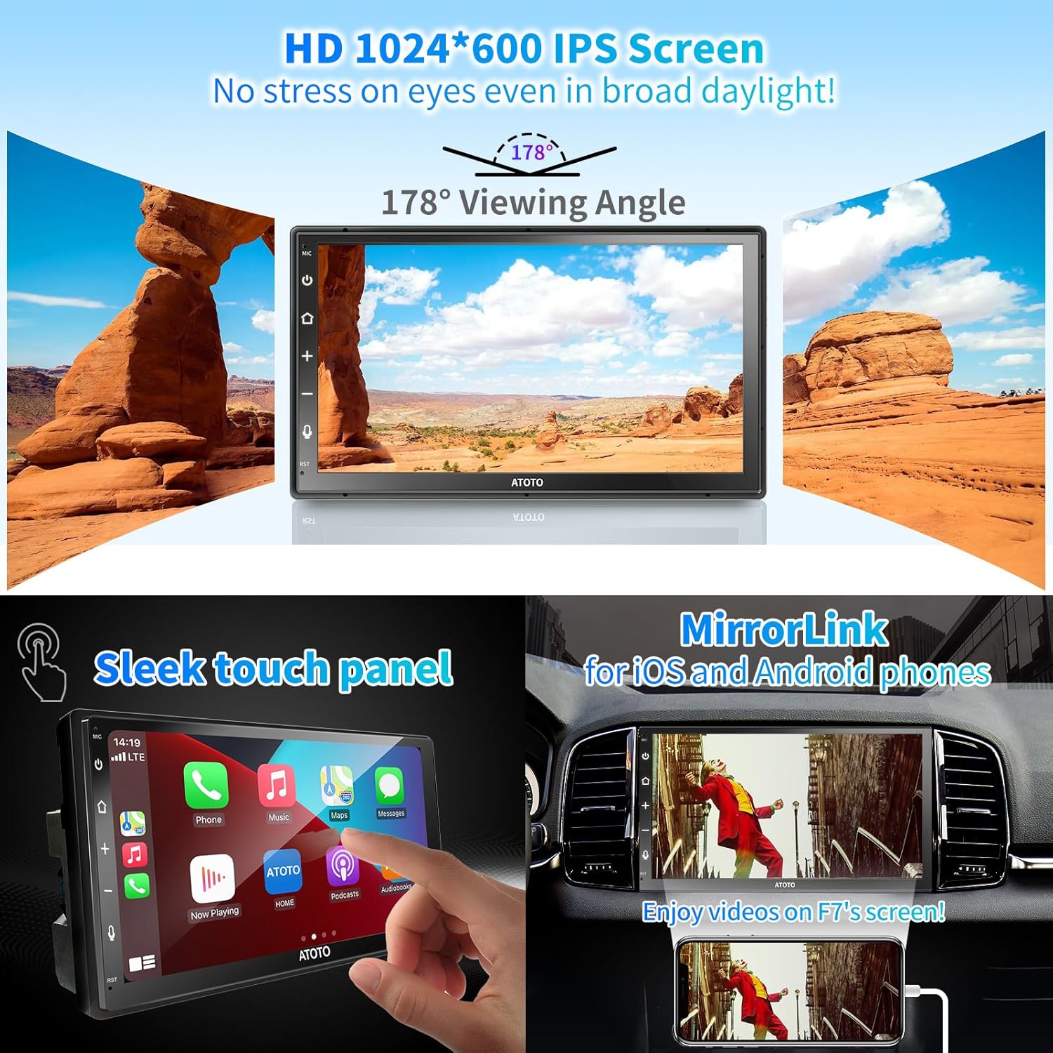 ATOTO F7 WE 7 inch Touchscreen Double DIN Car Stereo, Wireless CarPlay & Wireless Android Auto, Bluetooth Car Radio, RDS/FM/AM, MirrorLink, HD Live Rearview, Quick Charge, Voice Control, F7G2B7WE 5 81wI3SdZFRL. AC SL1500