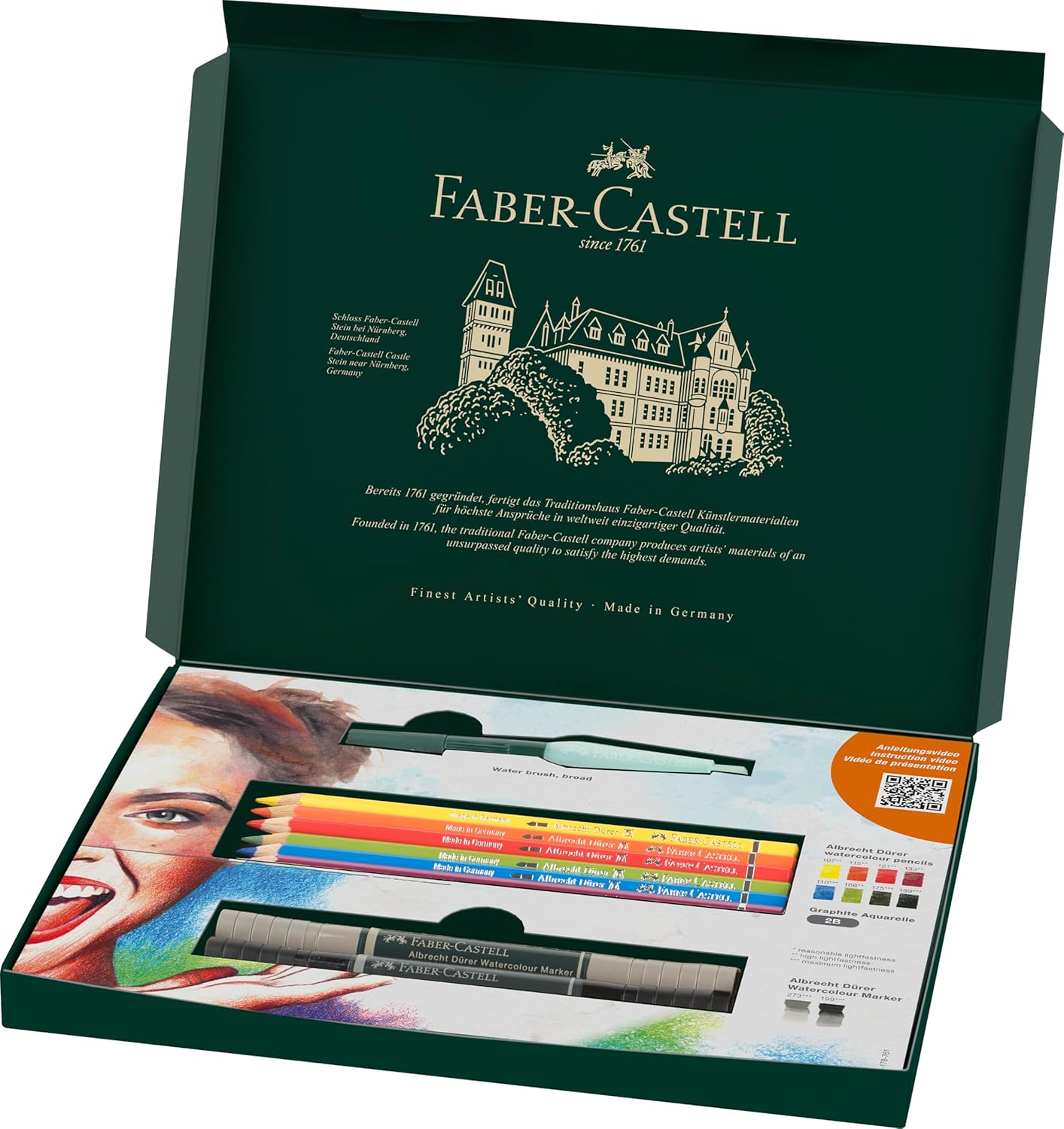 Faber-Castell Discovery Set Albrecht Durer Water Soluble Art Set, 12 Pieces, Artist Supplies, Watercolour Colouring Pencils, Watercolour Markers Pens, Water Brush, Artist Set, Home, School, Art Studio