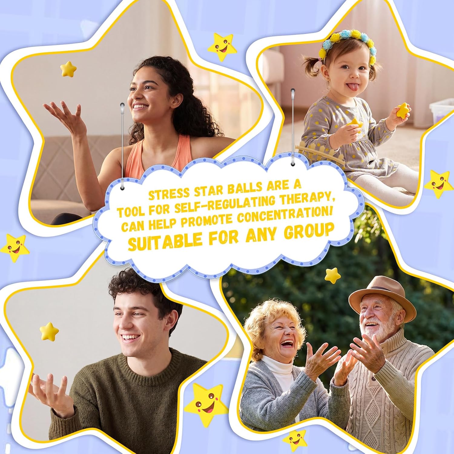 Lenwen 200 Pieces Star Stress Ball Bulk 2 Inch Foam Mini Star Stress Relief Toy for Teens and Adults Students Bag Fillers School Carnival Prizes, Employee Appreciation Gifts (Yellow)