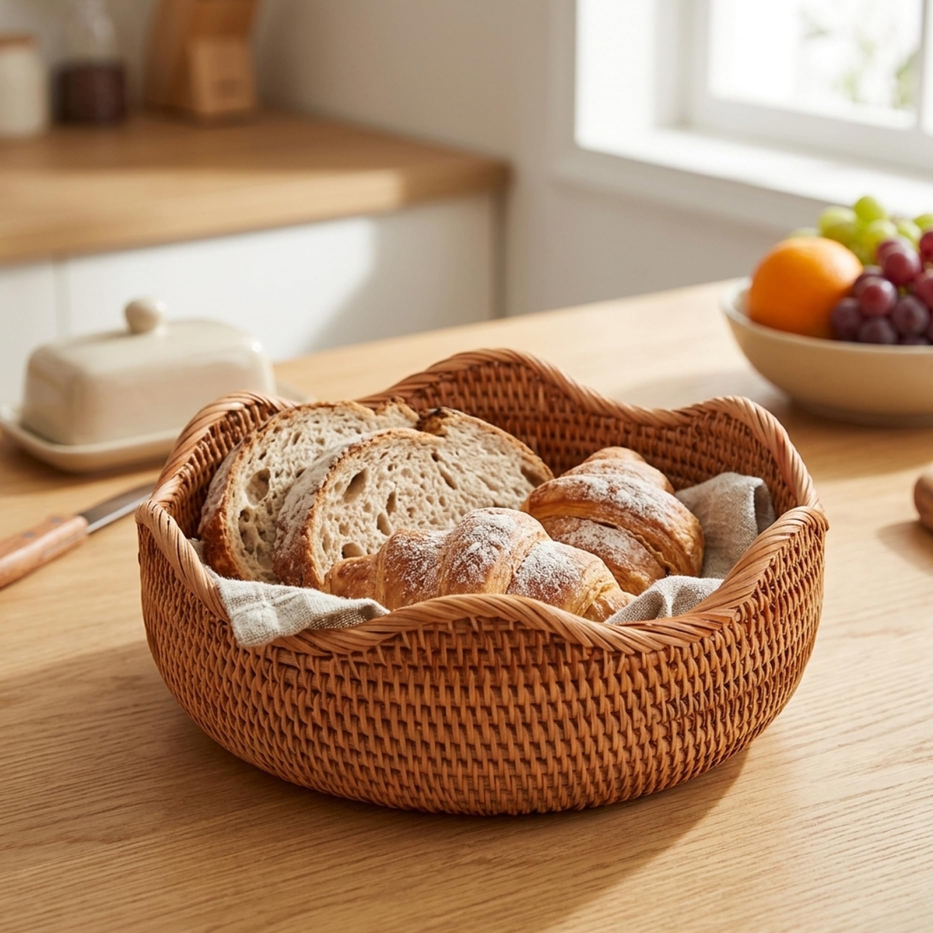 Cestini per il pane da portata, cestini da portata in vimini intrecciati da 24 cm, contenitore multiuso per l'organizzazione del bancone della cucina
