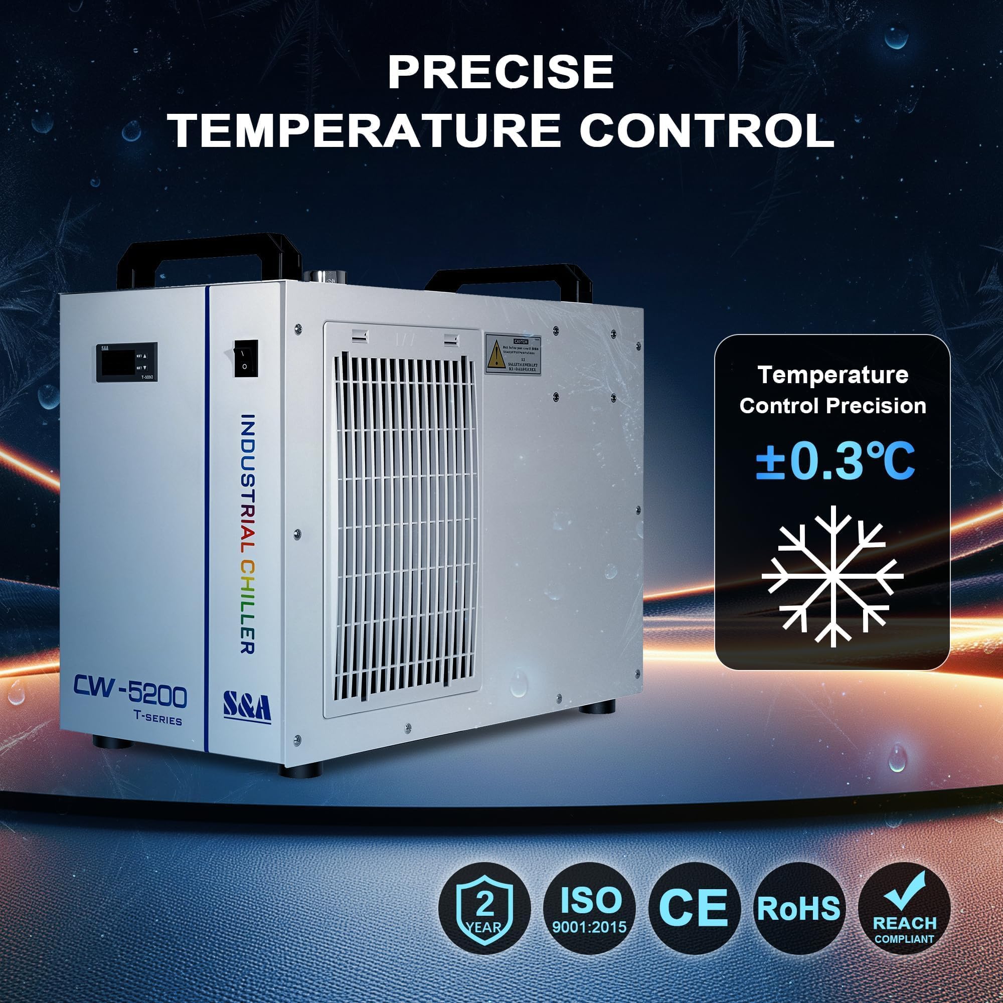 S&A Genuine CW-5200TH Industrial Water Chiller Enfriador de Agua Industrial 7L Capacidad para máquinas de Grabado y Corte por láser de CO2 de 80W-150W