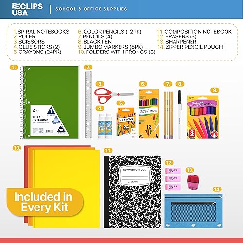 Miniatura 2 de Suministros escolares para niños (12 kits a granel), caja de suministros para el regreso a clases, suministros para niñas o niños, kit de