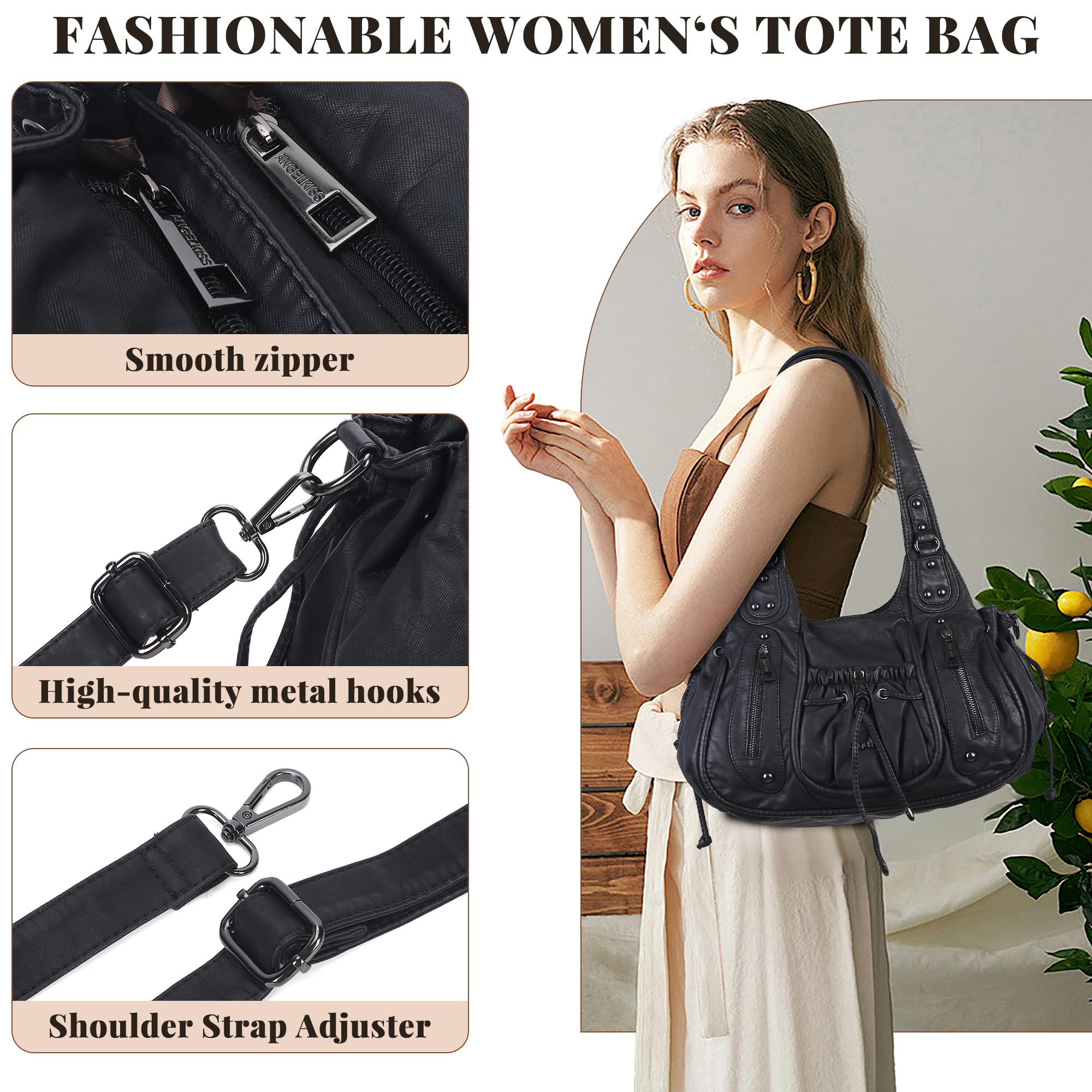 Angel Kiss Borsa Donna Media Elegante, Borse Tracolla PU Pelle, Tote Bag Impermeabile Pelle PU, Ampia e Pratica Maniglia Regolabile Molte Tasche Scomparti, per Scuola, Lavoro e Viaggio