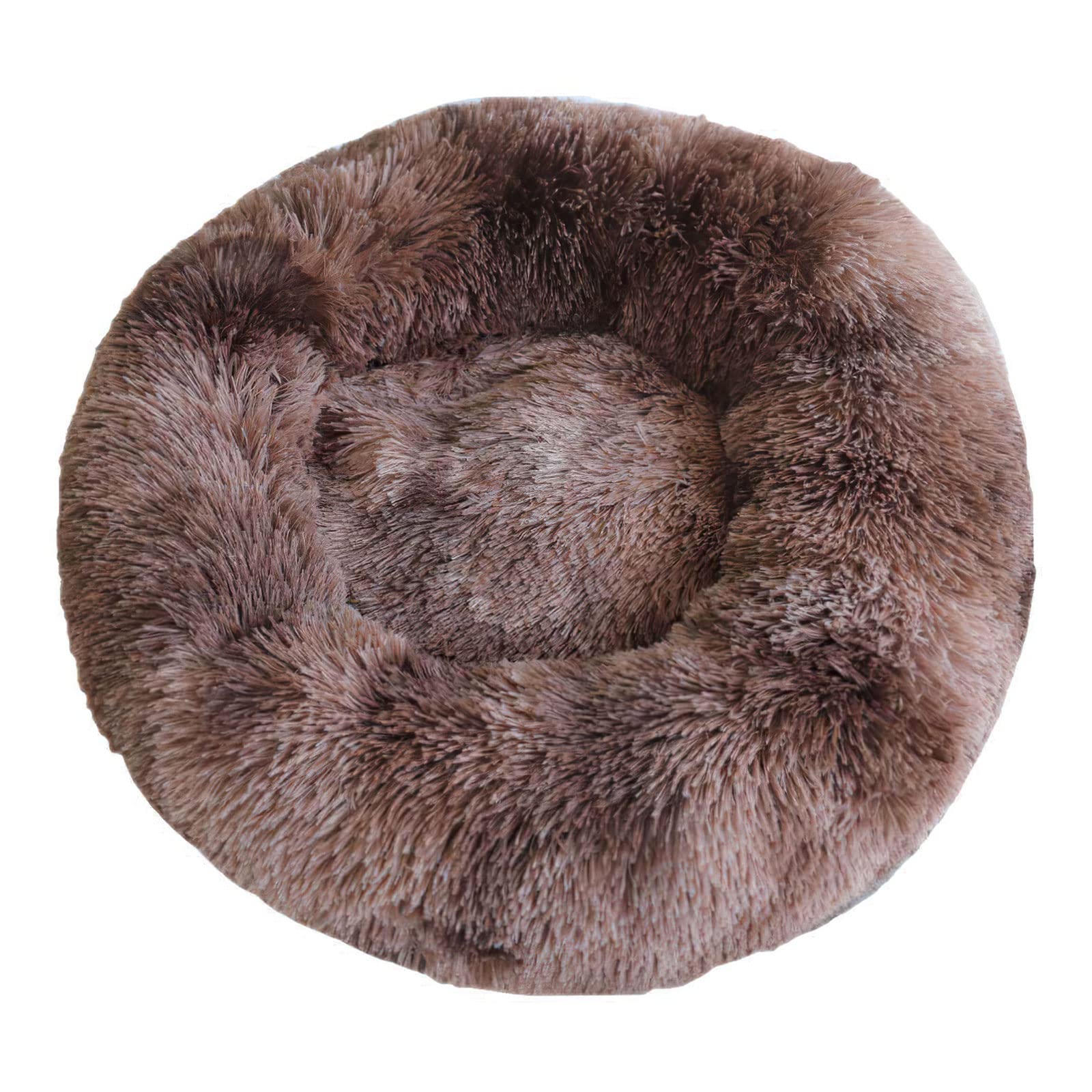Fouriding Plush Donut Dog Cat Bed-Calming Anxiety Pets Bed for Dogs Cats Pets Soft Round Cushion Beds with Non-Slip Bottom and Washable (XL 70CM, Gradient brown)