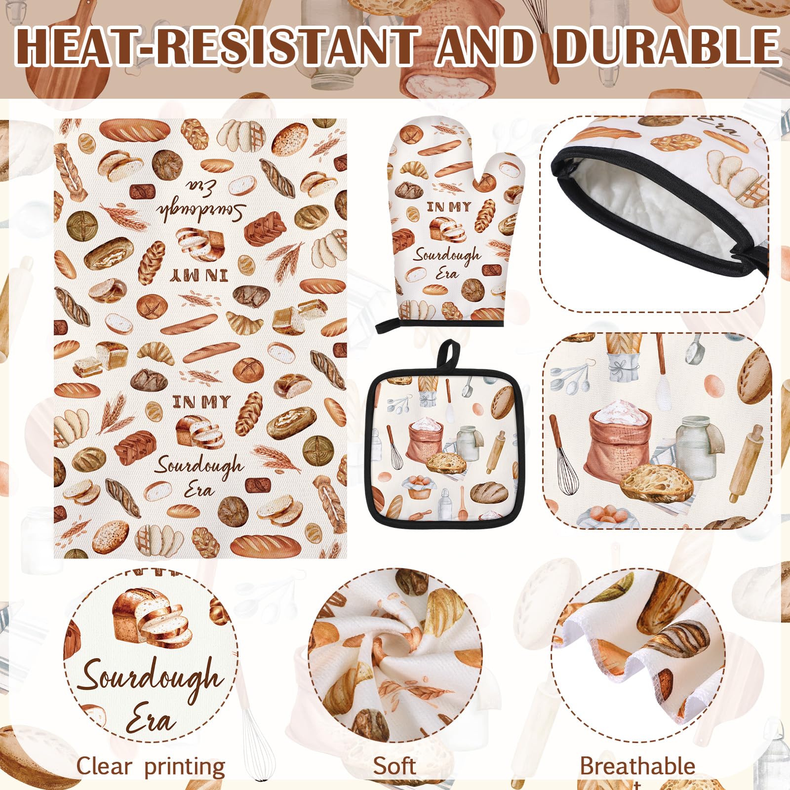 Hahafelt 5 Pcs Sourdough Baking Gifts Include Sourdough Bread Towels Apron Oven Mitt Pot Holder for Baker Bread Mom Sister Wife Aunt Lover