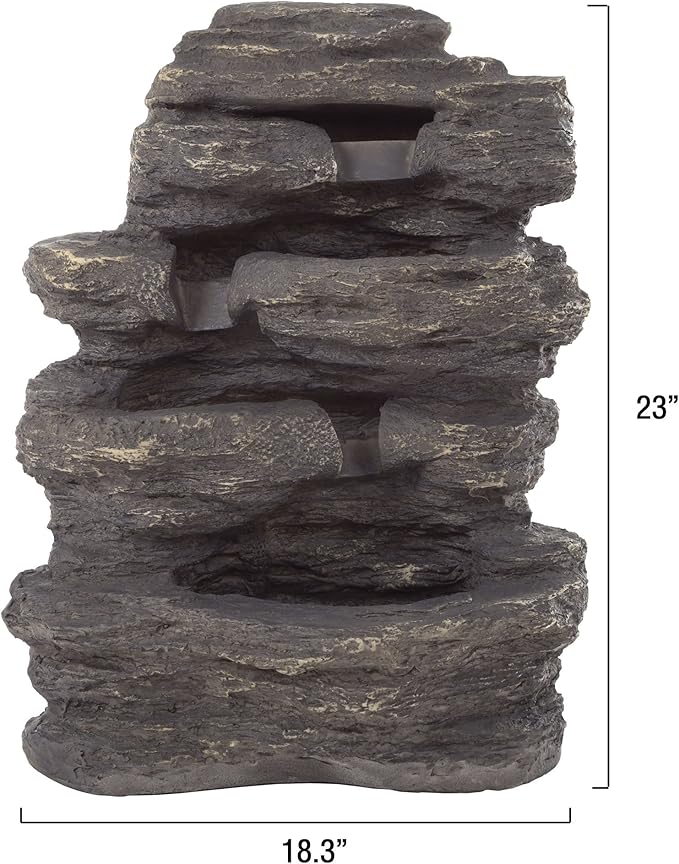 The Pure Garden W150001 Cascading Waterfall is a stylish and natural-looking outdoor water fountain that adds a touch of elegance to any garden or outdoor space. Made of durable polyresin material, this fountain is designed to resemble the look of natural stone, creating a peaceful and soothing atmosphere.
Measuring 25.5 inches by 24 inches by 39 inches, this fountain features a cascading waterfall design that creates a tranquil sound of flowing water. The grey color of the fountain blends seamlessly with any outdoor decor, making it a versatile addition to your patio, deck, or garden.
Easy to set up and maintain, the Pure Garden W150001 Cascading Waterfall comes with a pump and all necessary components for quick and hassle-free installation. Enjoy the calming sound of running water and the visual appeal of this beautiful outdoor fountain in your outdoor living space. Description by ChatGPT.
