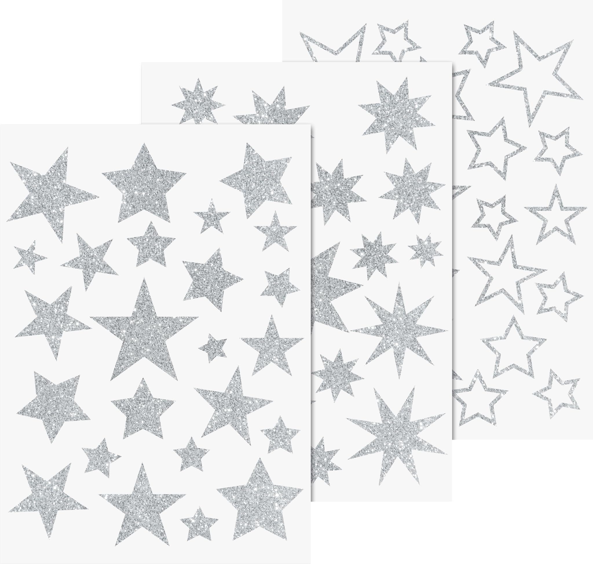 Heyda Silver A4 Decorative Cling Vinyl Window Stickers 3Pcs - Stars Glitter