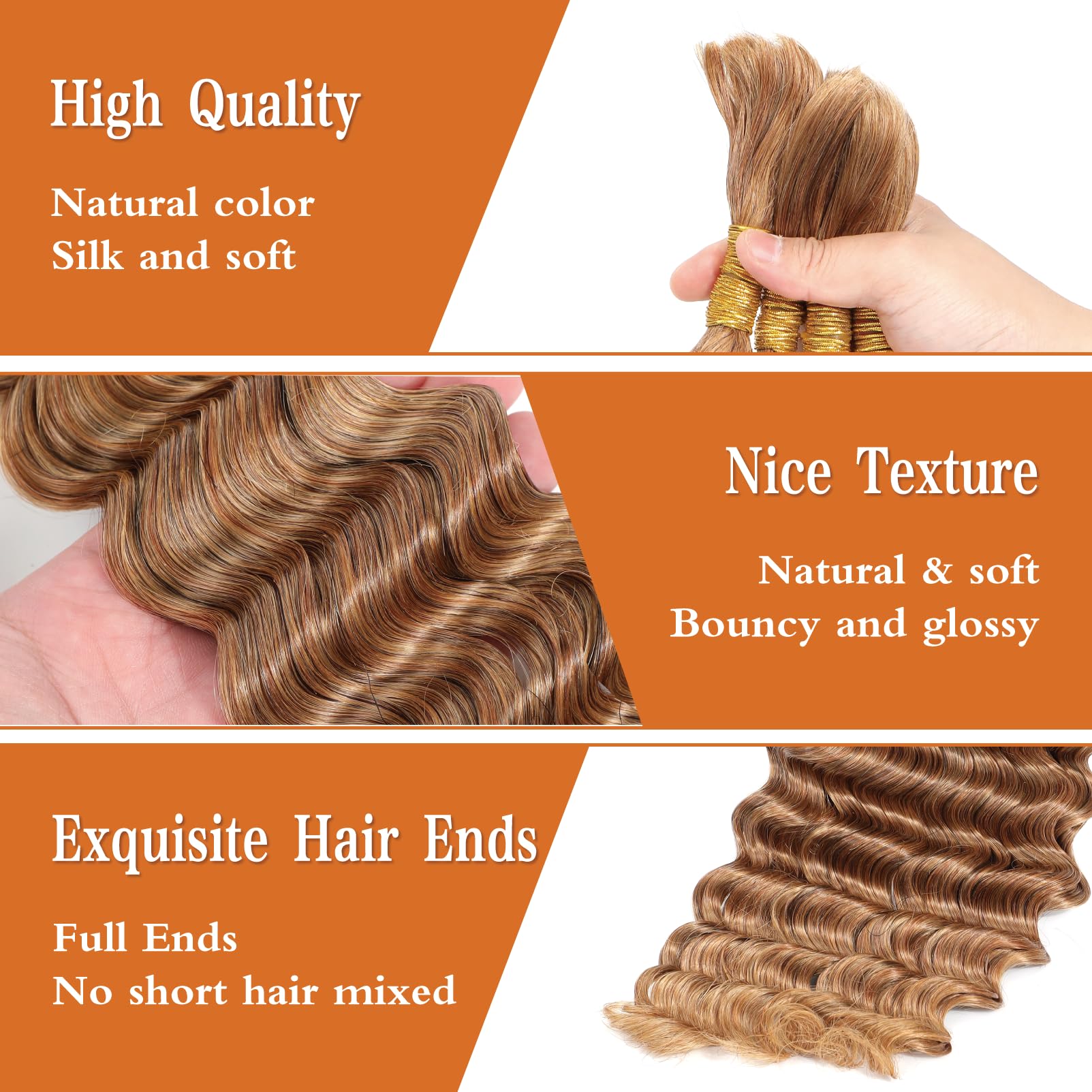 Yacurcur Human Braiding Hair Deep Wave No Weft 10A Brazilian Virgin Curly Human Hair Extensions for Boho Braids 20 Inch (100g 27#) - Image 4