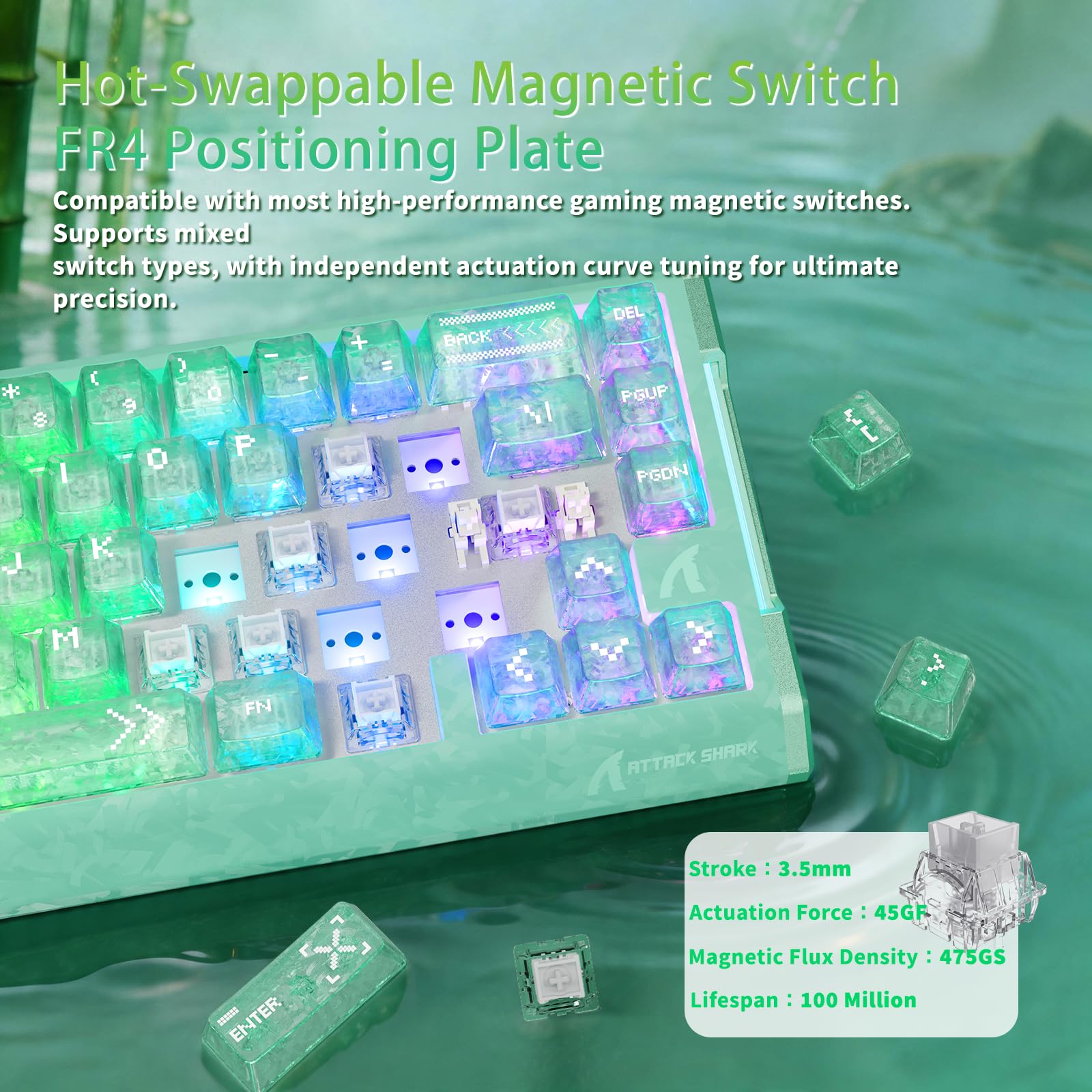 MAMBASNAKE Attack Shark R68 HE Teclado Rapid Trigger Fibra de Carbono, Cableado 8KHz Magnético, Precisión RT 0,005mm, Teclas Carbono Forjado, Amortiguación Acústica 6 Niveles, Dual Driver, Verde