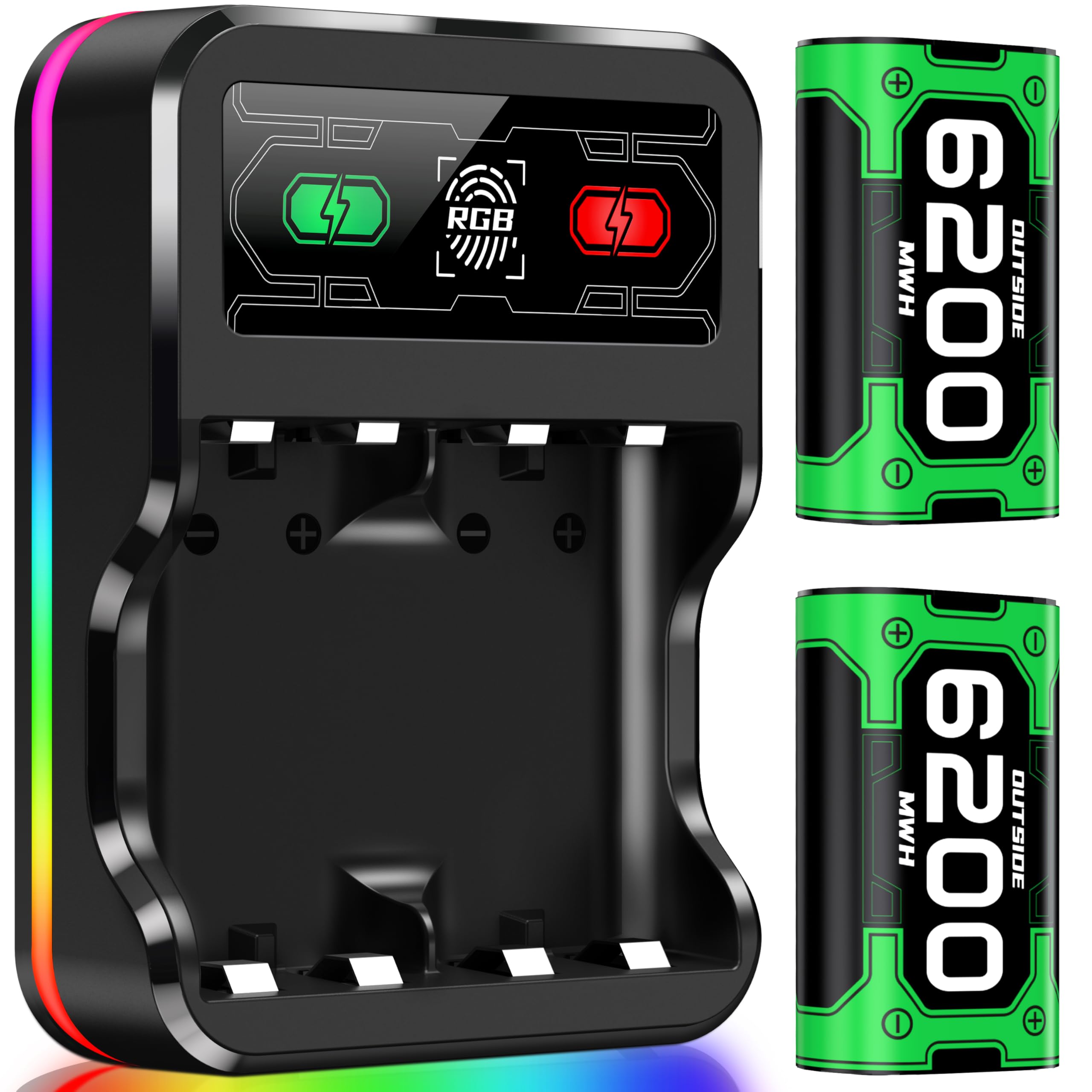 DXKK Rechargeable Battery Pack for Xbox One/One S/X, Battery Pack with Light for Xbox Series X|S Controller, Fast Charging, High Capacity, 2 Pack 6200mWh