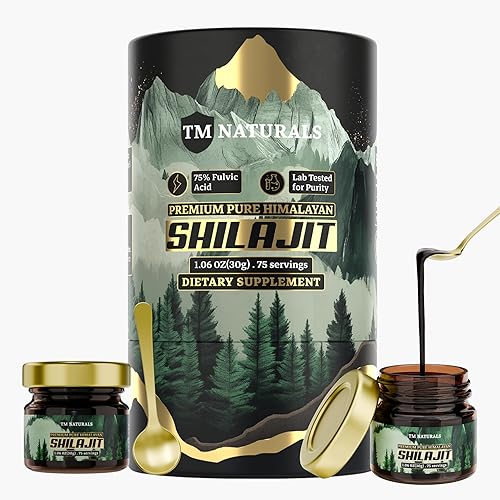 Resina Shilajit pura del Himalaya - 75% ácido fúlvico, más de 85 minerales traza, soporta vitalidad y resistencia, incluye cuchara de acero, 1.06