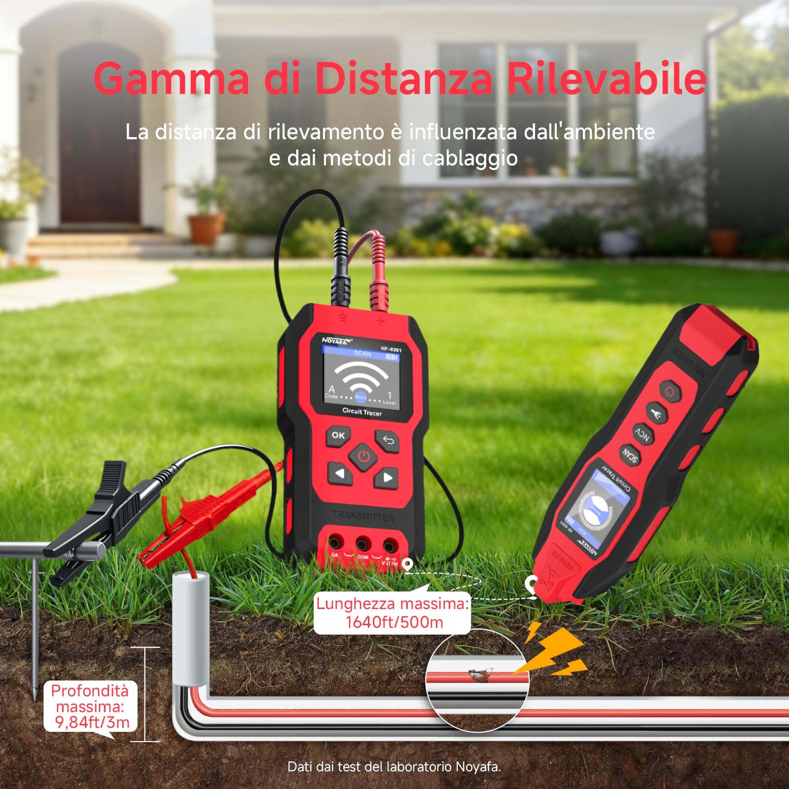 NOYAFA NF-8301 Rilevatore di Circuiti e Cercacavi, Localizzatore di Interruttori con Multimetro Digitale, Sensibilità 8 Livelli, Ricaricabile, per Cavi a Muro e Sotterranei