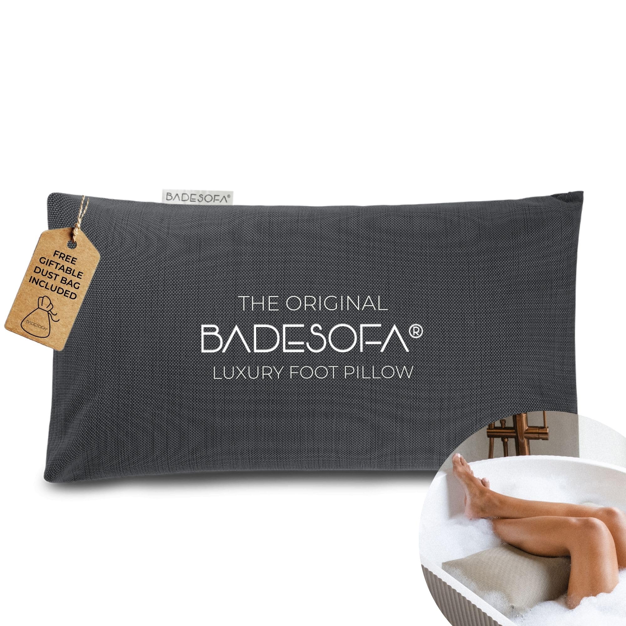 BADESOFA® Luxury Bathtub Pillow for Feet in Charcoal, Quick-Drying