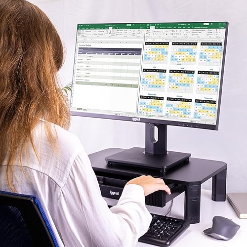 Miniatura 3 de iggual EM1 elevator monitor with 1 drawer front.-Elevator stand with removable and non-slip feet.- Two heights, 13 cm max. and 10 cm min.- Support