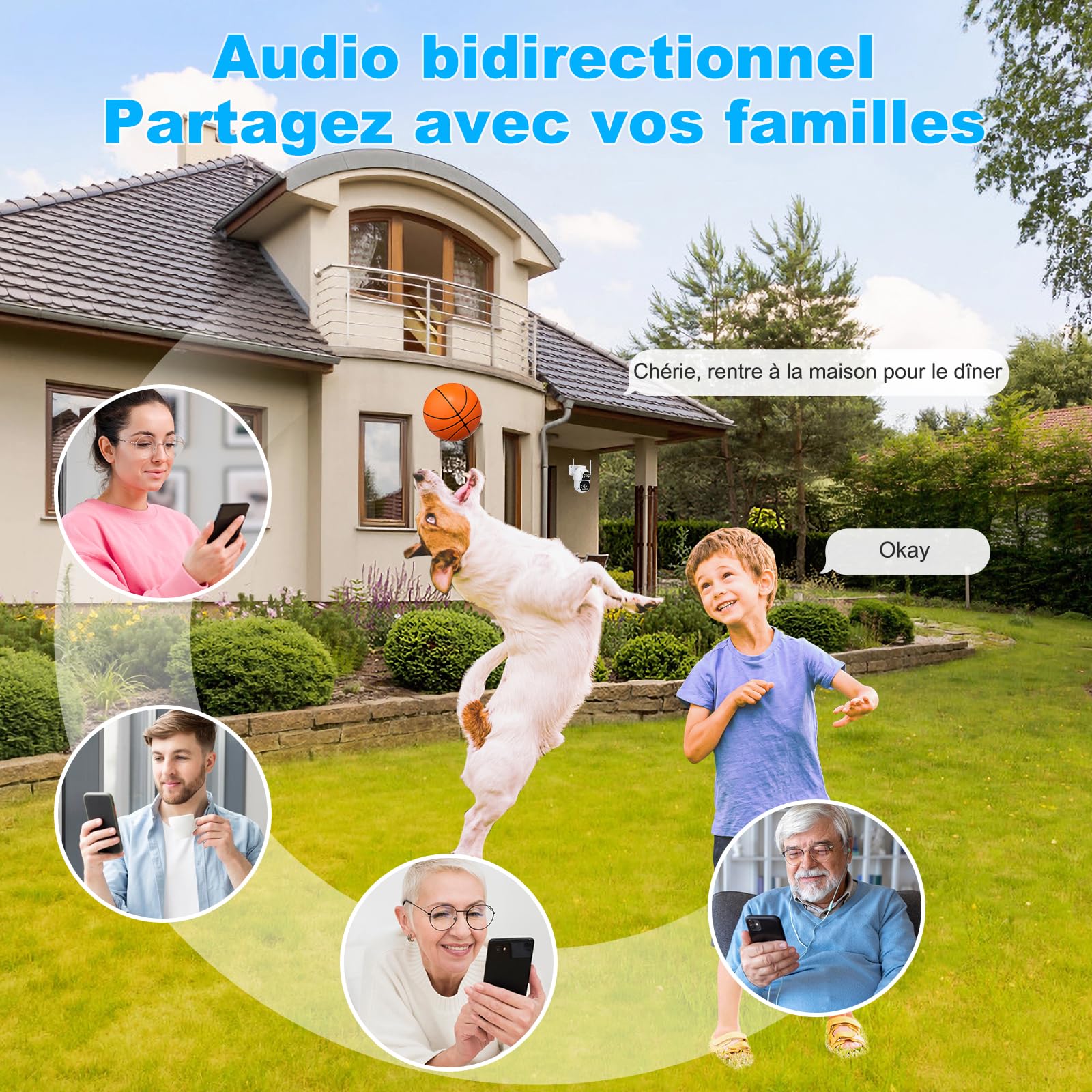 2MP Camera Surveillance WiFi Extérieur, 2.4GHz 5GHz PTZ 1080P Caméra IP Extérieure avec Double Objectif, Vision Nocturne Couleur, Détection Humaine, Audio Bidirectionnel,IP66