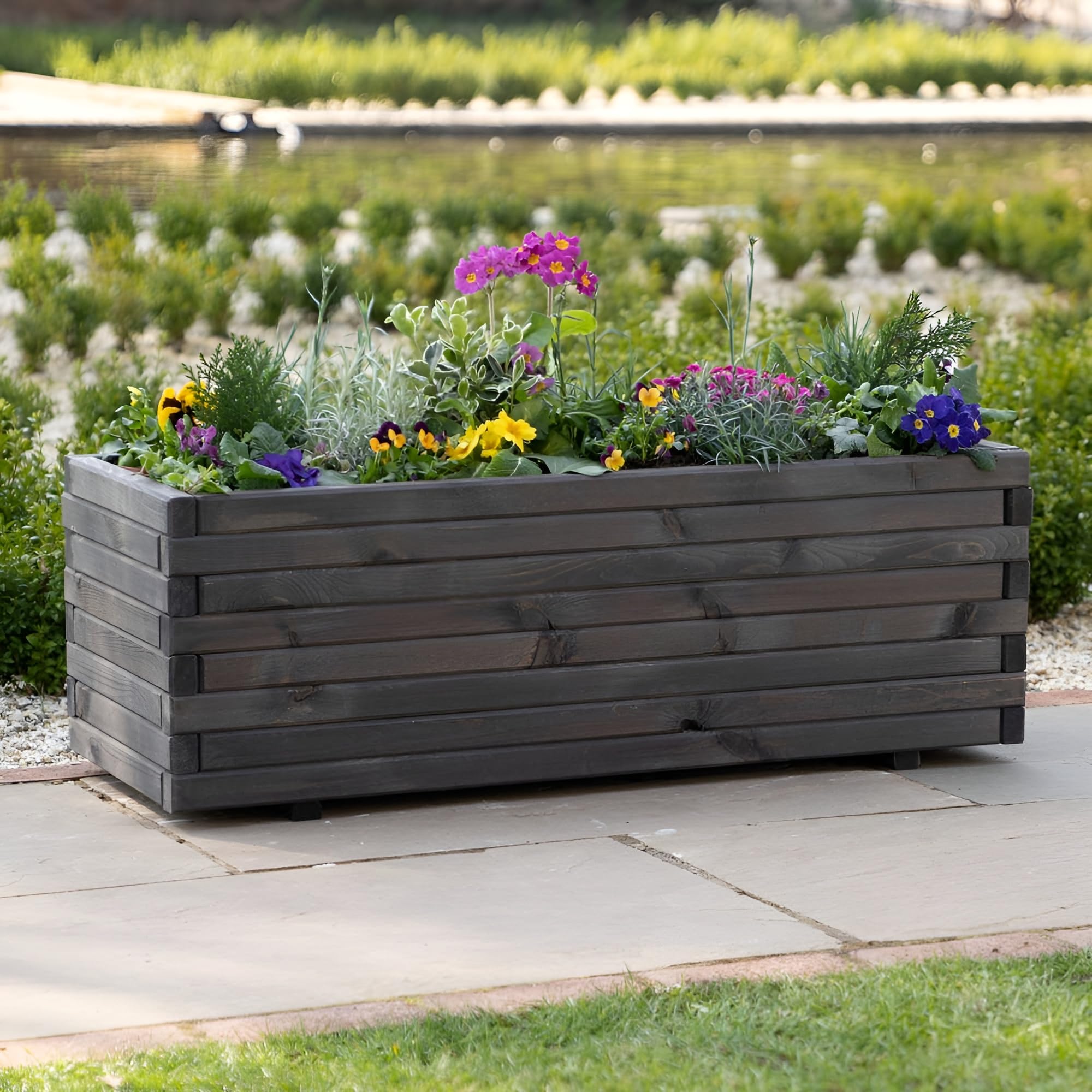 Primrose L2m Pine Wood Raised Trough Planter - Grey