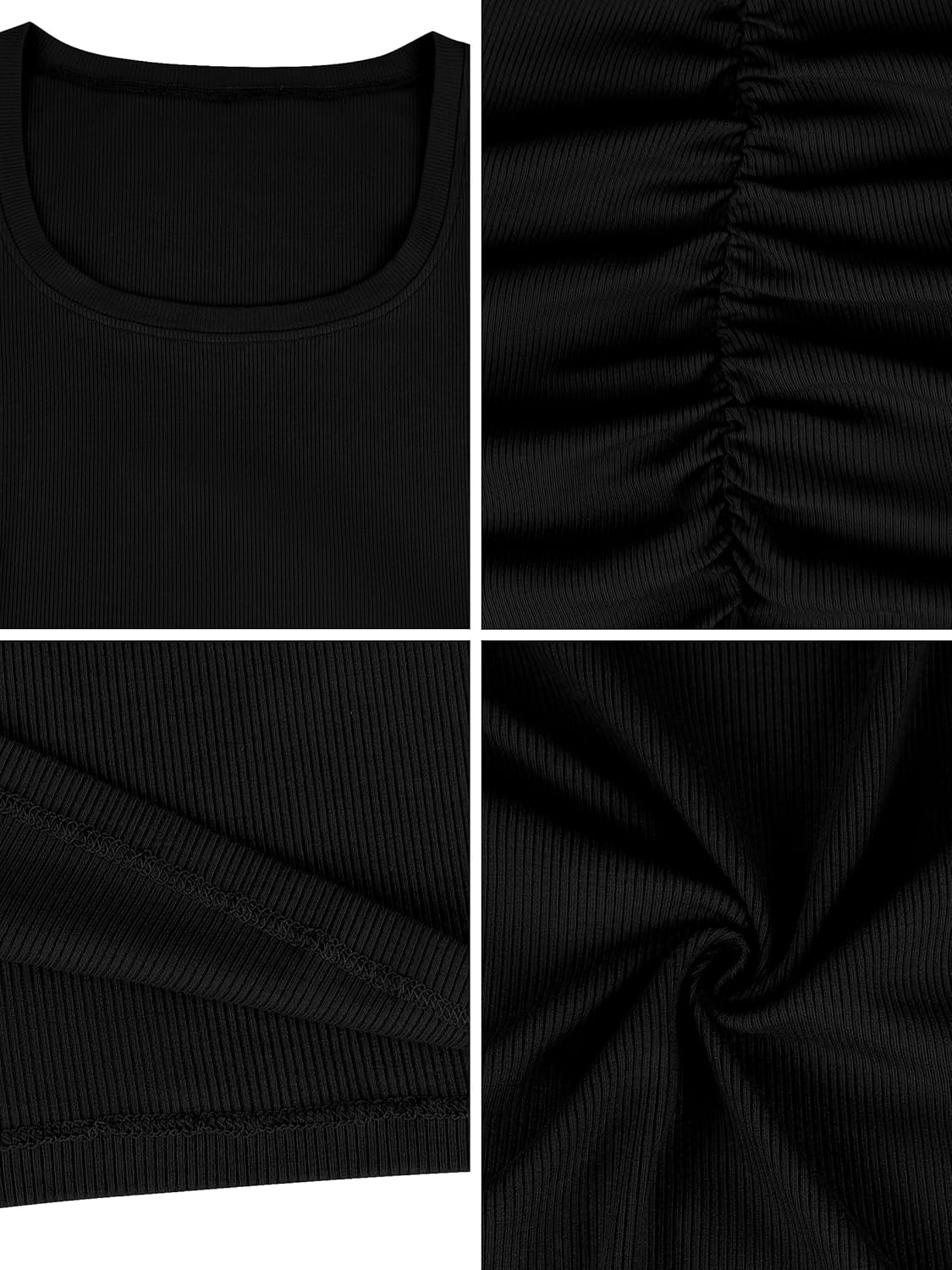 Missufe Women's Scoop Neck Short Sleeve Ruched Bodycon Sundress Ribbed Knit Slim Fit Casual Pencil Dress - Image 6