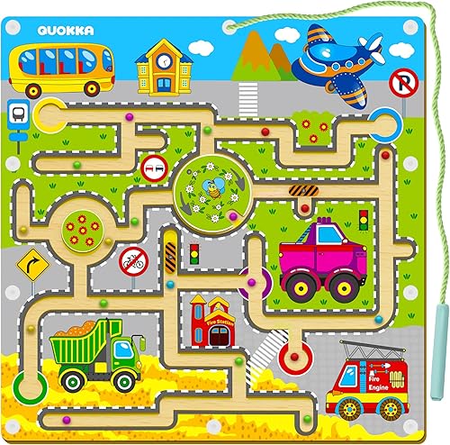 Quokka Juegos de aprendizaje de laberinto de madera para niños de 3 a 5 años, VER.2 mejorados, bonitas actividades educativas de automóvil para