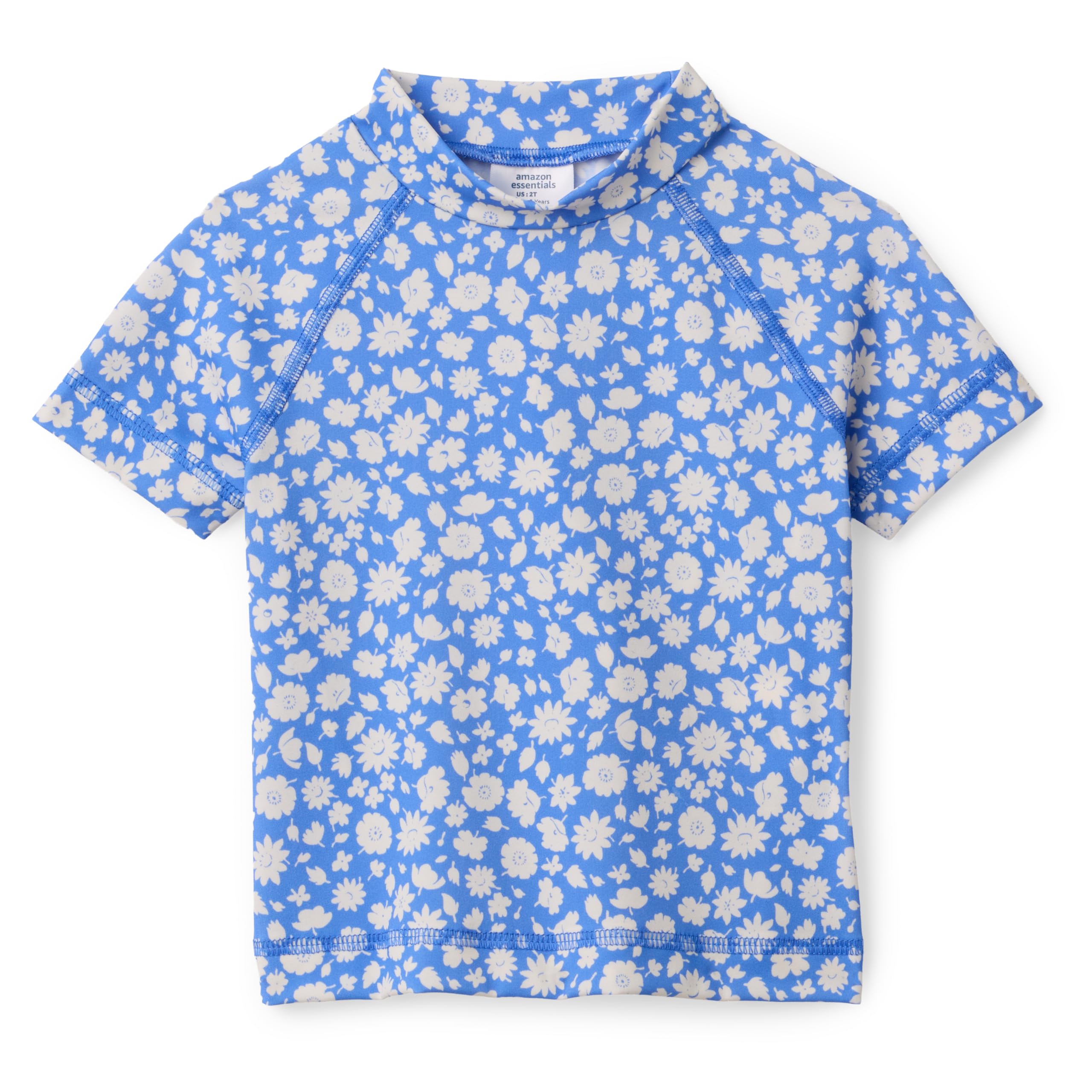 Amazon Essentials Girls' Short-Sleeved Rashguard T-Shirt, Blue Ditsy Floral, 11-12 Years