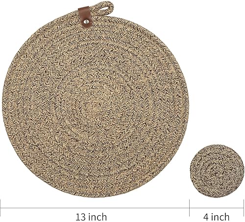 Miniatura 4 de AHHFSMEI Juego de 6 manteles individuales redondos de algodón natural, con cuerda de yute de algodón natural, resistentes al calor, manteles