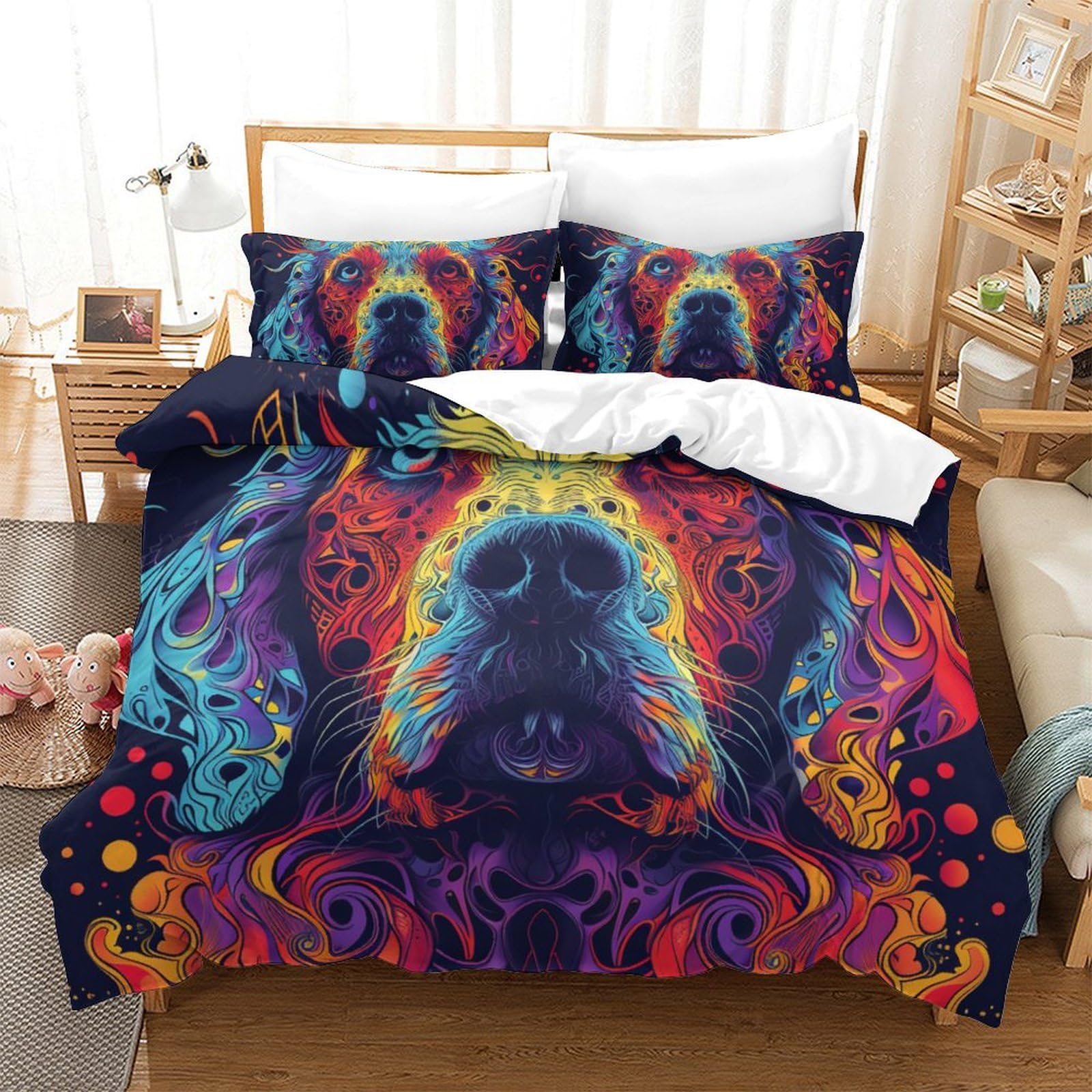 Housse de couette Golden Retriever 3 pièces lit Super King