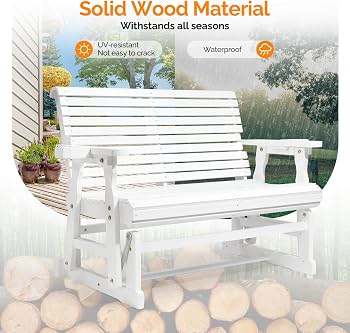 Amazon.com: VINGLI Outdoor Glider Wood Patio Chair with Cup
