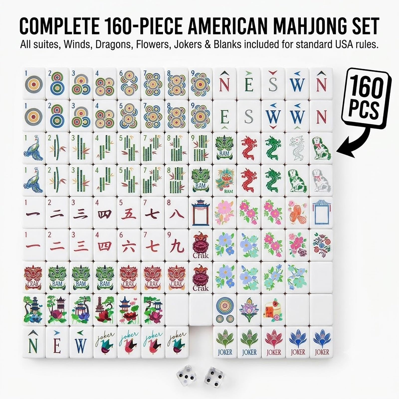 Set Mahjong Acrílico 4 Capas 160 Fichas con Dados