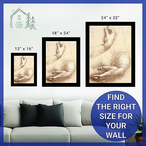 Miniatura 6 de Lost Cabin Study of Hands por Leonardo Da Vinci  Impresión en marco plano negro  Reproducción de pinturas de obras de arte finas  Póster decorativo