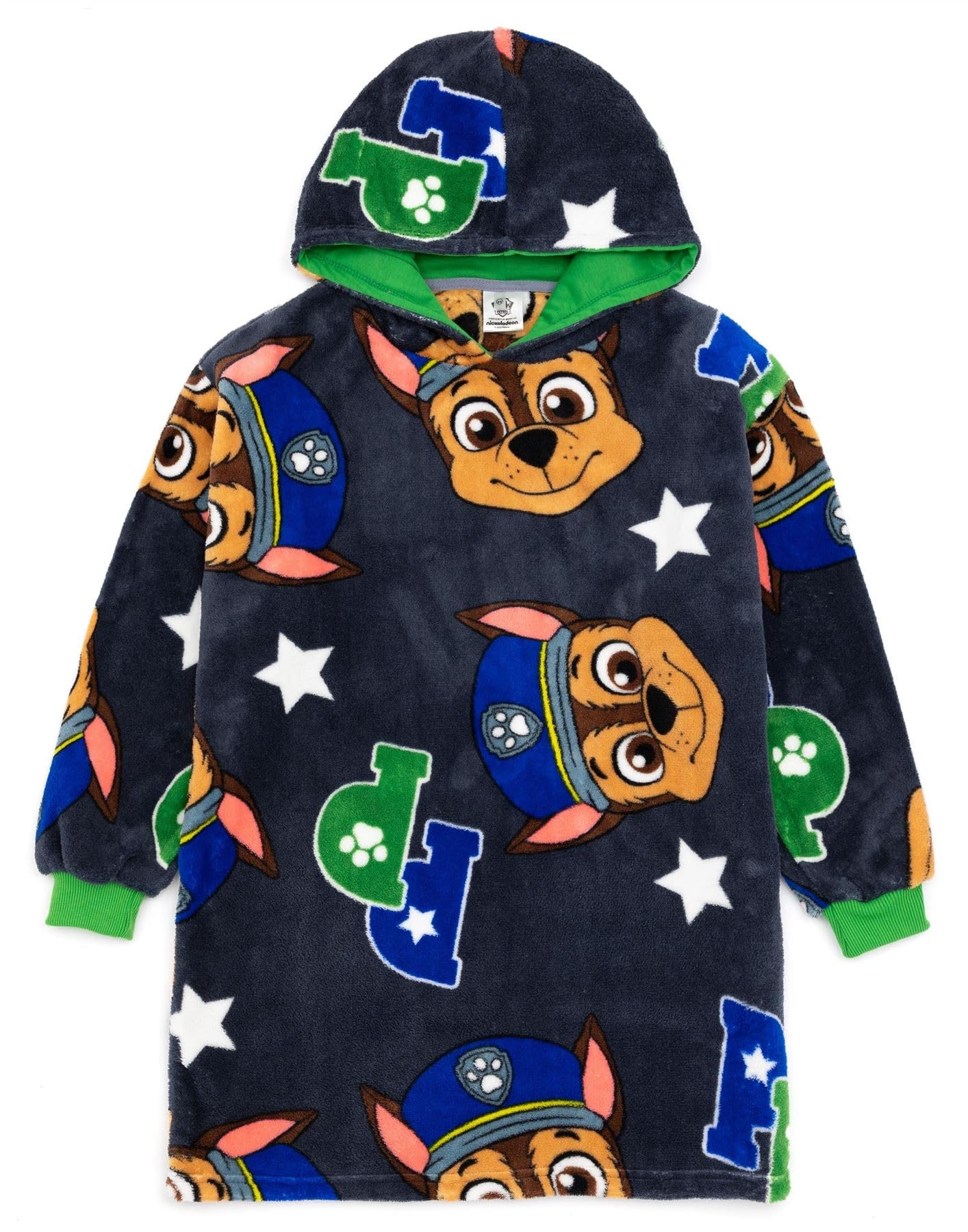 Paw Patrol Chase Oversized Blanket Hoodie for Kids - Navy Grey Polyester Fleece - Size 6-8 Years