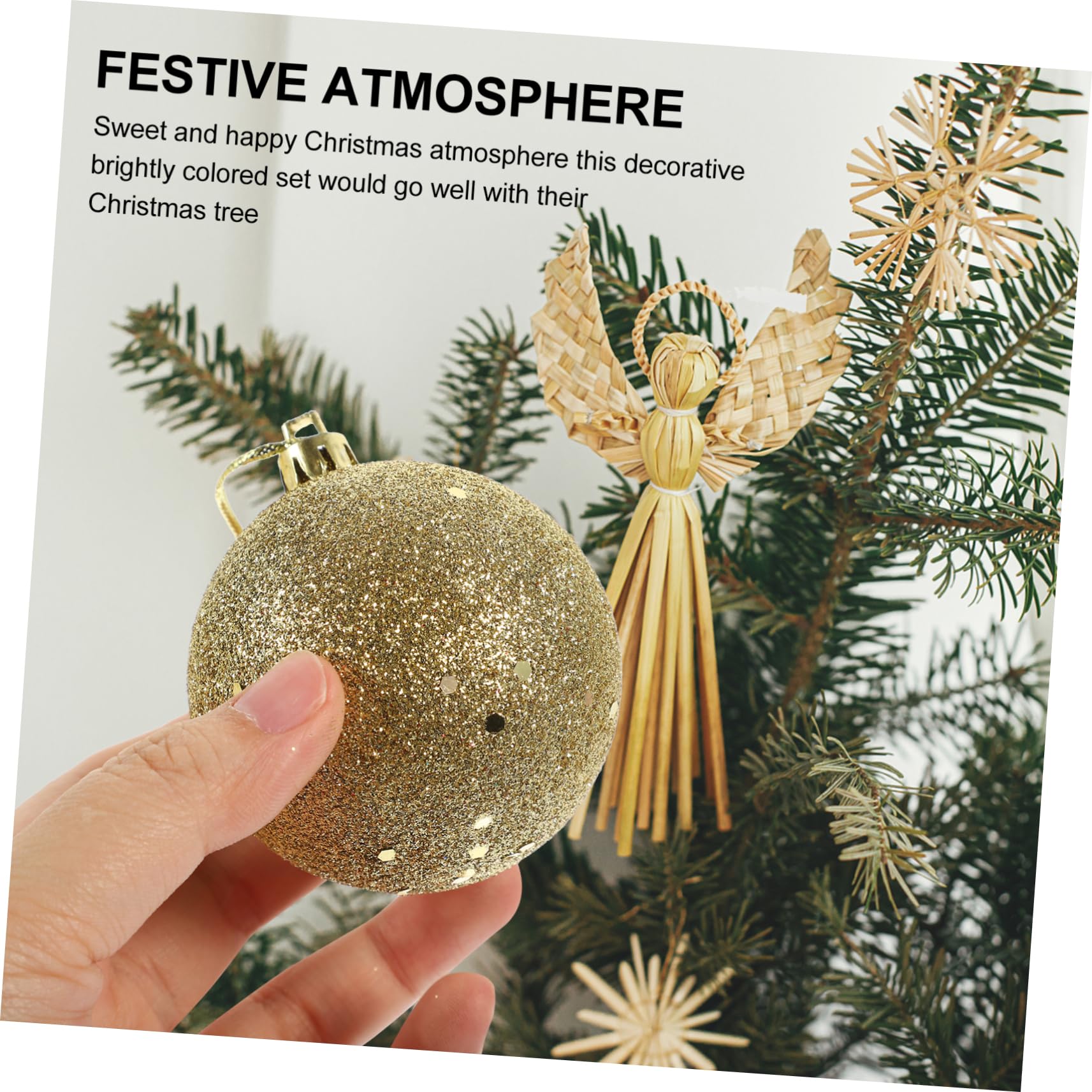 Bolas Navideñas Doradas de Plástico 3-6 Cm con Cuerda para Colgar, Caja 100 Piezas para Adornos Creativos de Árbol y Hogar en Navidad