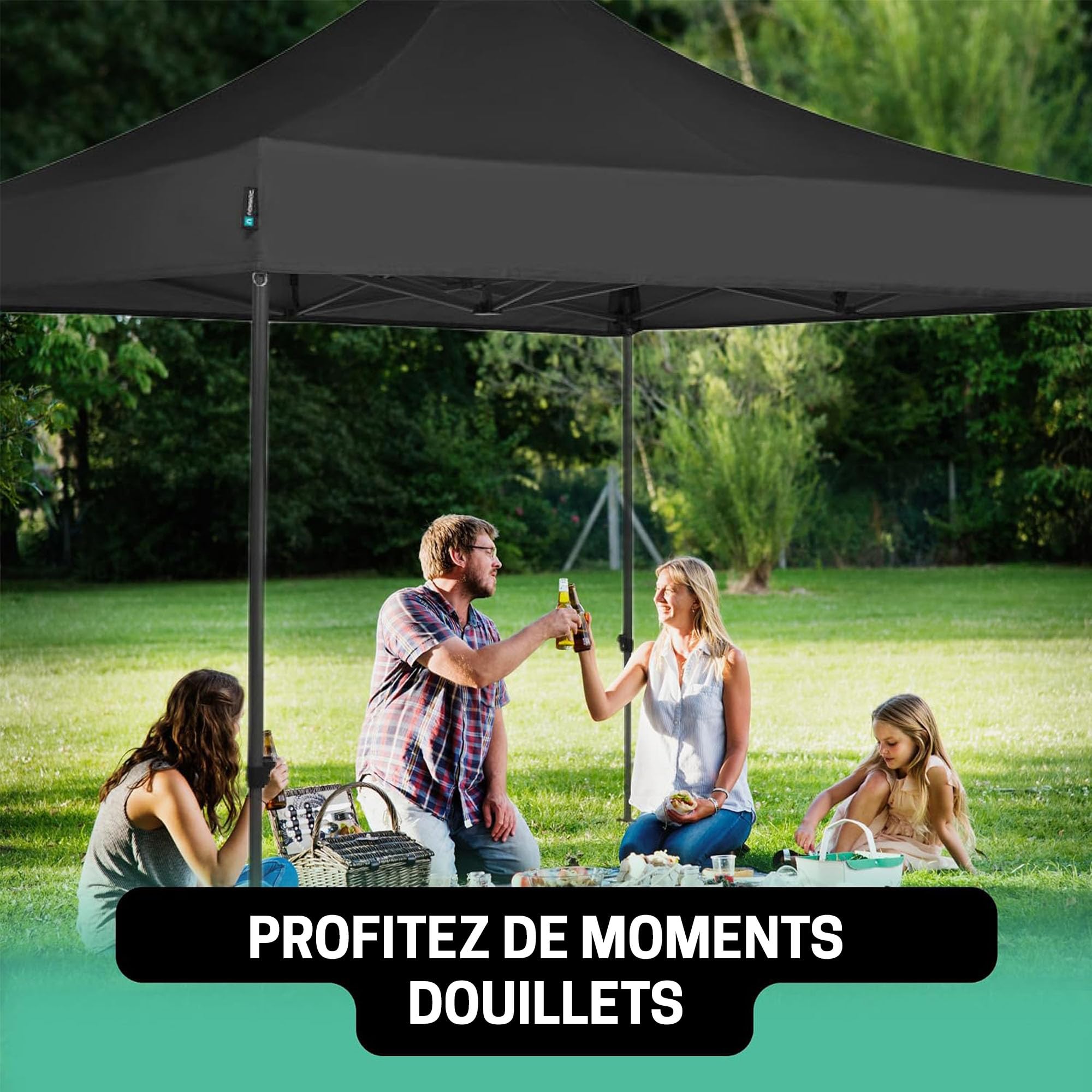 VONROC Tente Easy-Up - 3x3 m – Pliante - Design Modulaire : Auvent, Tonelle, Chapiteau, Marchés Saisons – Pliable – Imperméable – Cadre en Acier - Protection UV 50+ - Noir - Sac de Rangement Inclus