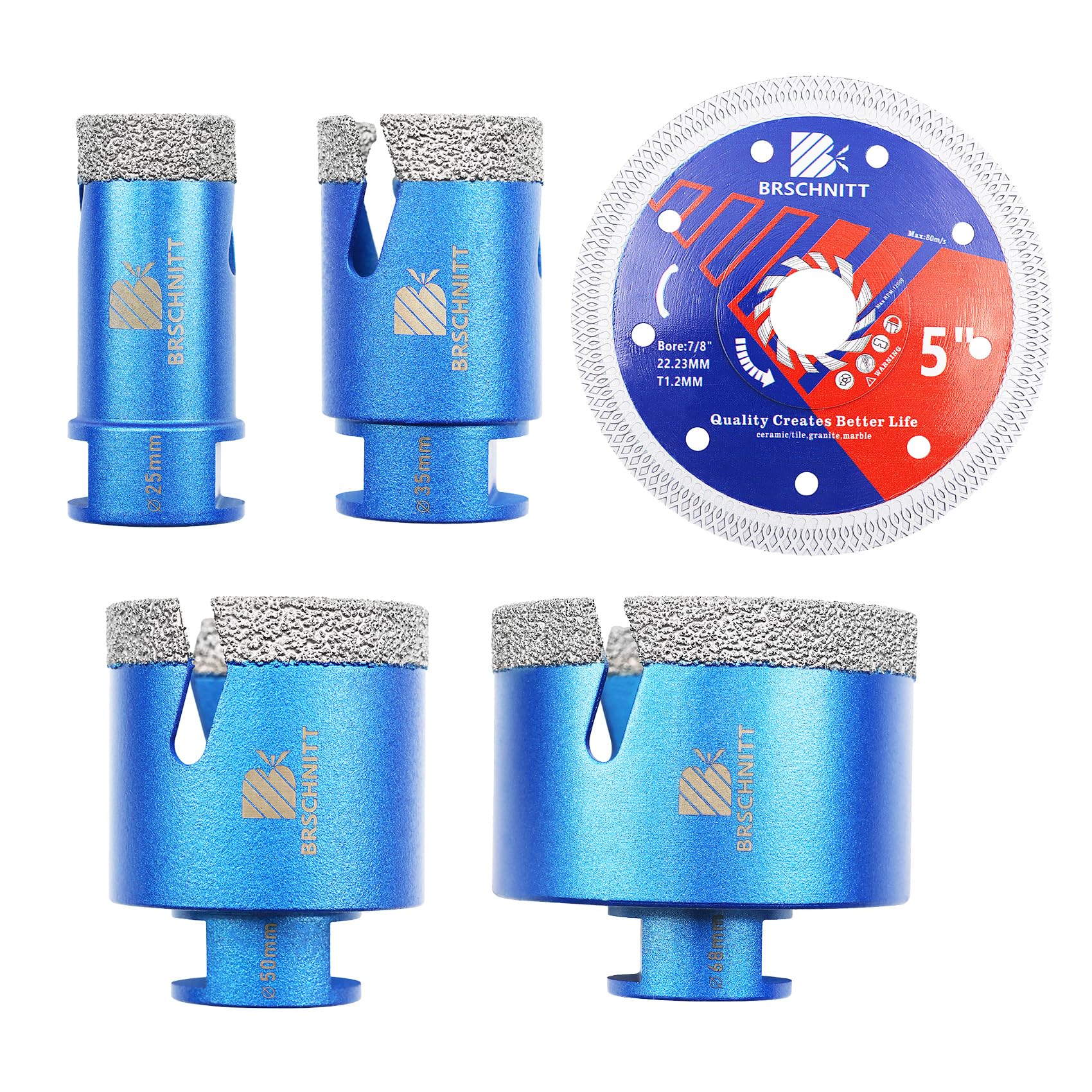 Fliesen Lochsäge Kit Diamant 25/35/50/68MM - Dimoand Kernbohrer für Porzellan Fliesen Keramik Marmor Granit 125MM Cut Disc