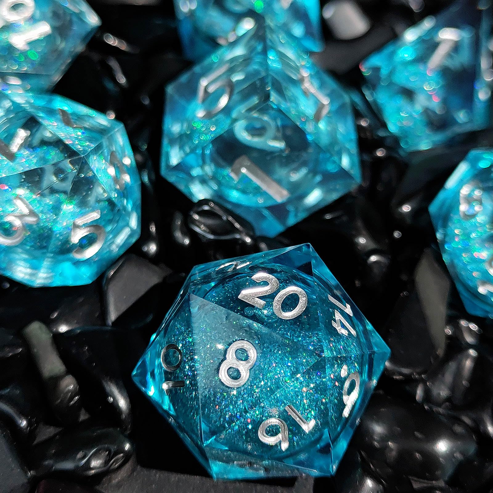 ORUZA 7 PCS Liquid Core DND Dice Resin Sharp Edge Dice Polyhedral D&D Dice Set for Dungeons and Dragons RPG MTG Table Games (Liquid Quicksand Blue) - Image 2