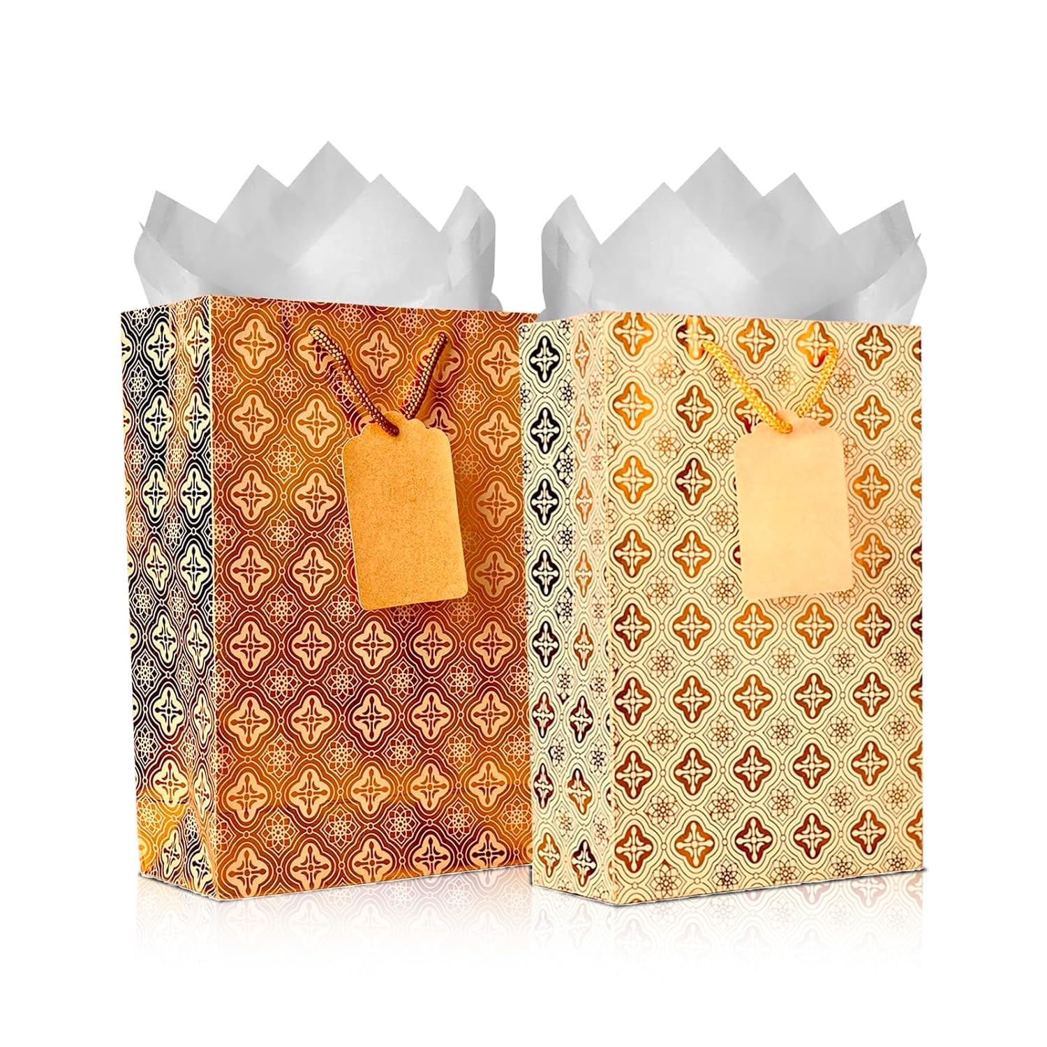 KidsyWinsy Pack Of 5 Copper Foil Gift Bag (Small,7 * 3 * 10.5 Inches) With Tissue & Thank You Card-Paper Gift Bags | Return Gift Bags For christmas, Baby Shower, Festive Gifting, Birthday, Wedding