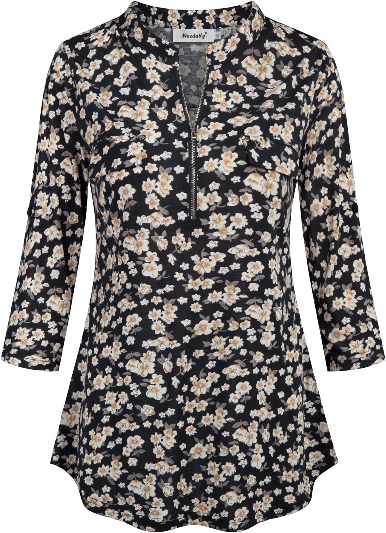 Sponsored Ad - Women's 3/4 Sleeve Plaid Shirts Zip Floral Casual Tunic Blouse Tops