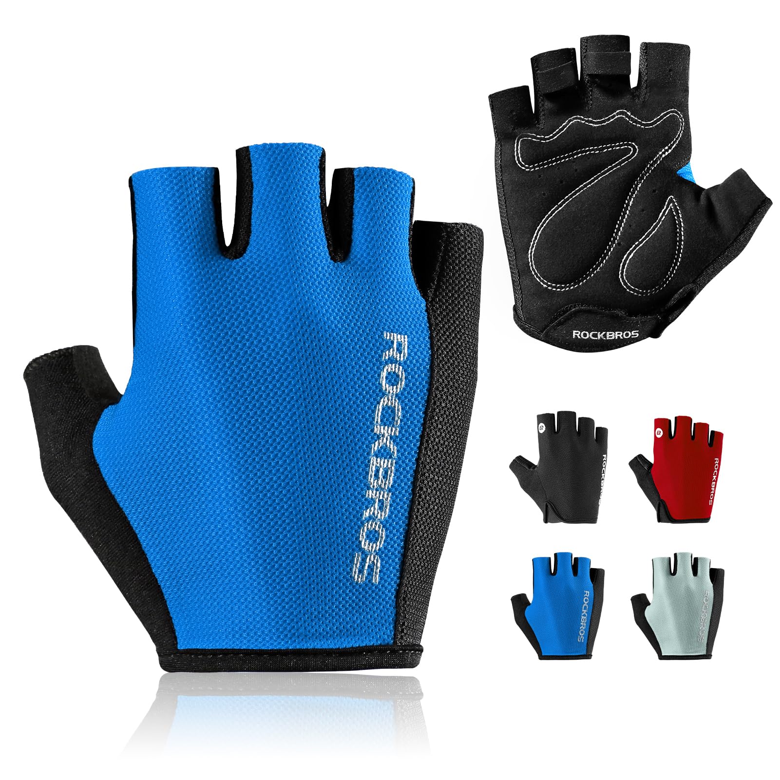 ROCKBROS Cycling Gloves for Men Women - Breathable Bike Gloves - Half Finger Gloves for Daily Cycling Workout Outdoor Sports US L=Asian XL Blue