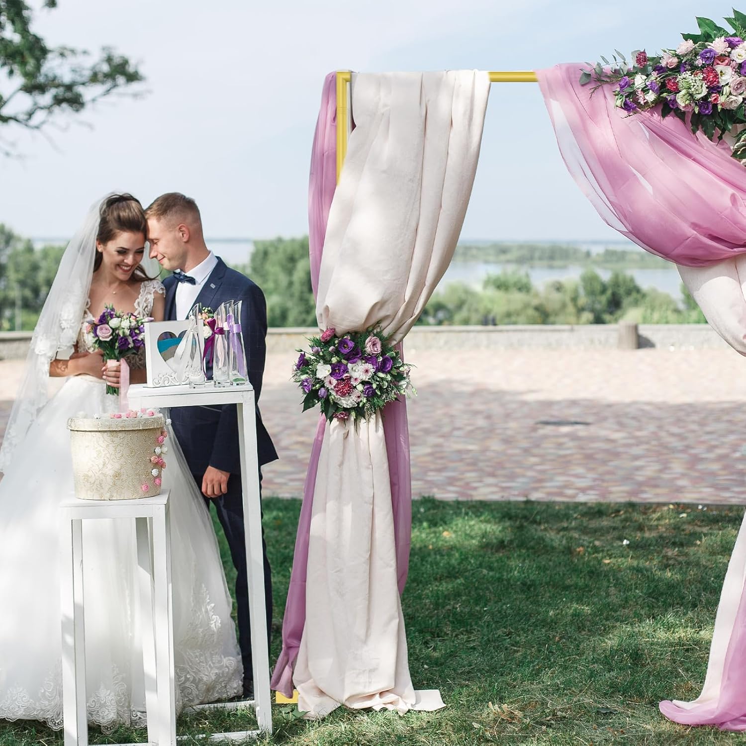 Backdrop Stand,10x7Ft Photo Backdrop Stand Photo Video Studio,Heavy Duty Square Metal Balloon Arch for Parties Wedding Photography Baby Shower Festival Decoration,Gold