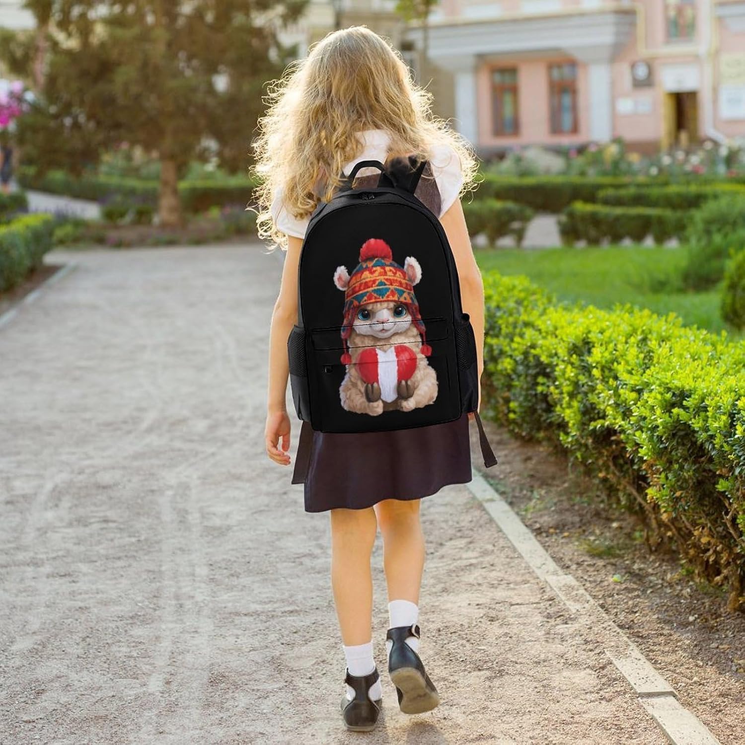 Cute Alpaca Peru Flag Heart Backpack Lightweight Backpacks Work Bag