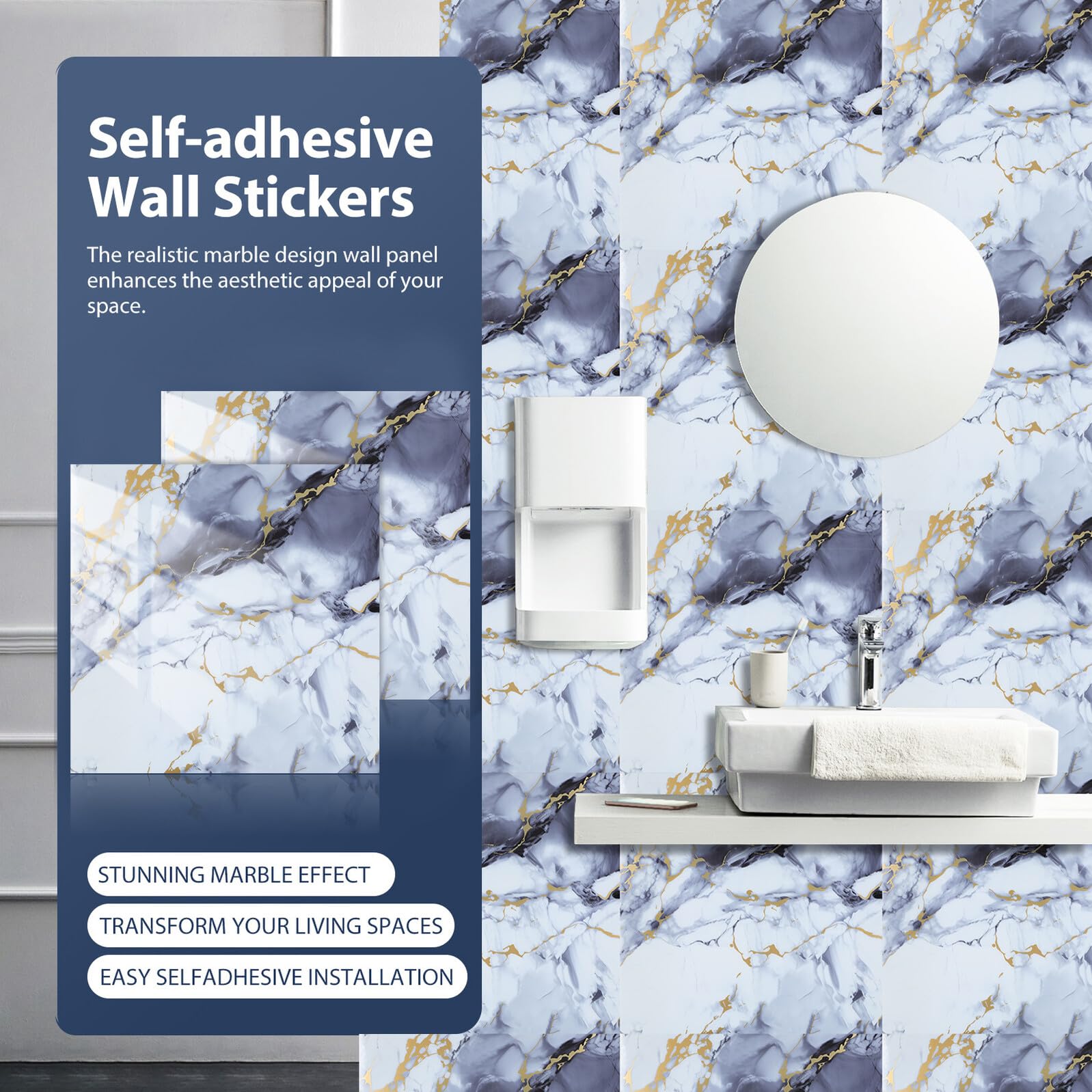 40 Pièces Peel And Stick Marble Wall Tiles Self-adhesive Panels For Kitchen Bathroom Ceiling Renovation And Easy DIY Home Decor