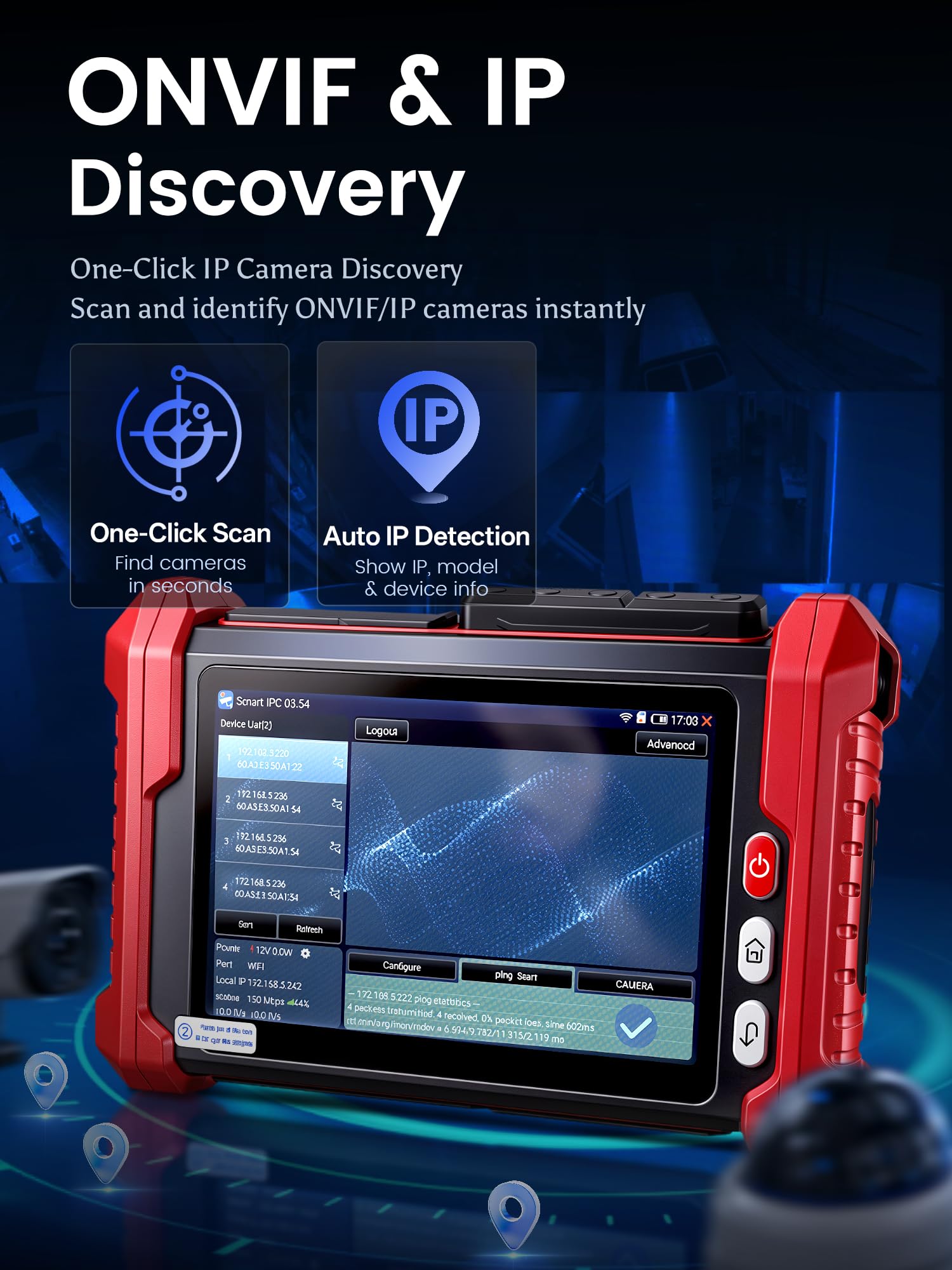 NOYAFA CCTV-Tester, 8 Zoll IPS Touchscreen, IP/CVBS/AHD/TVI/CVI Kamera Tester, 4K Video, PoE/12V/24V Ausgang, TDR Kabellängentest, Kabel-Tracker (optional), WiFi, RS485, NF-IPC728