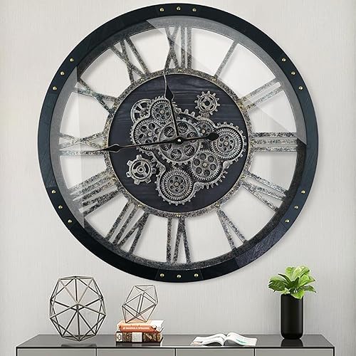 Miniatura 1 de Reloj de pared con engranaje móvil de 36 pulgadas, relojes de pared de gran tamaño, reloj de decoración de sala de estar, marco de madera maciza,
