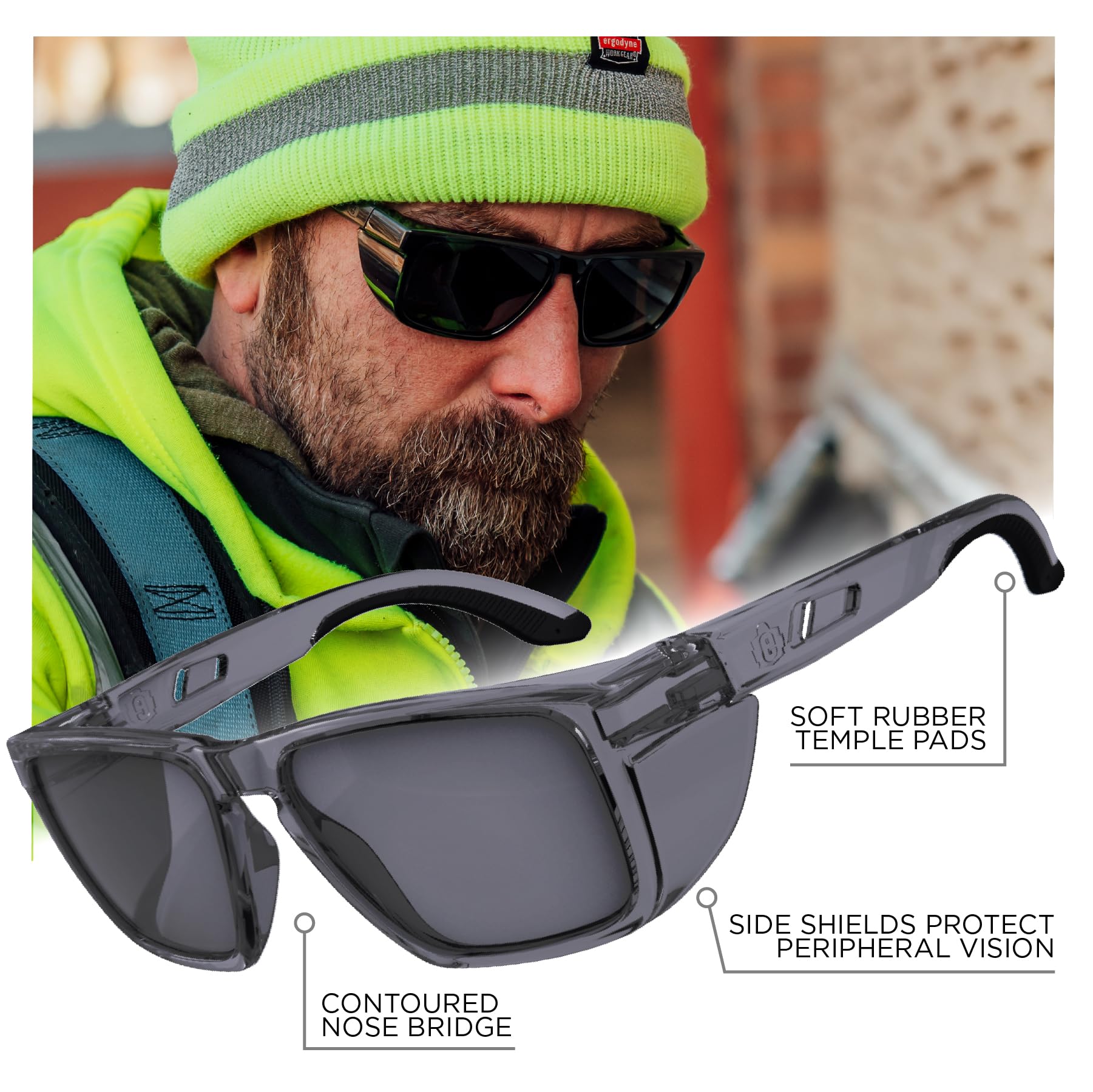 Ergodyne Skullerz SIXTEN Sicherheits-Sonnenbrille mit Seitenschildern, Anti-Beschlag