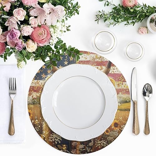 Miniatura 5 de Highland Cow USA Flag Retro PVC Placemat, Heat Resistant Non Slip PVC Placemats Set of 6